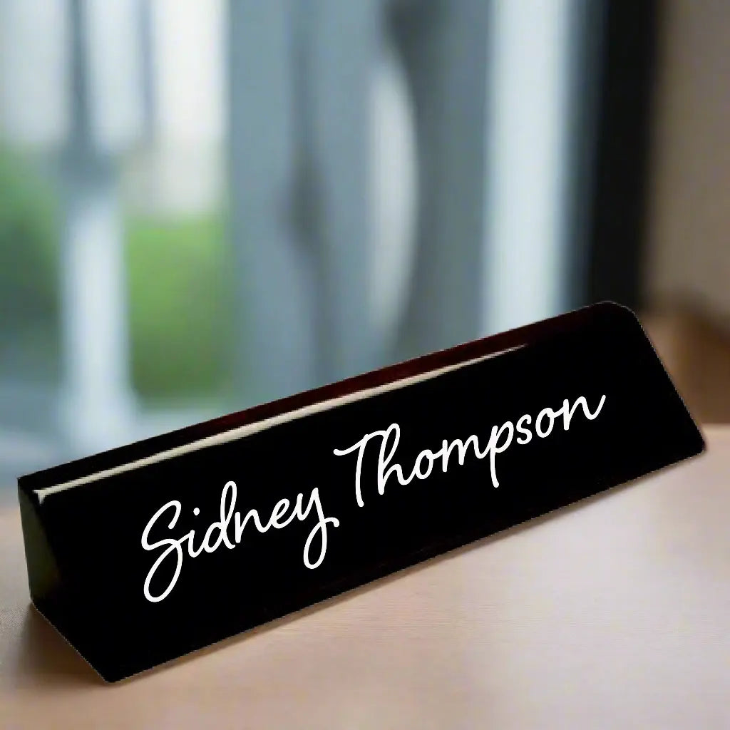 Custom Engraved Name Desk Wedge - Black Piano Finish, 10 1/2" JDS
