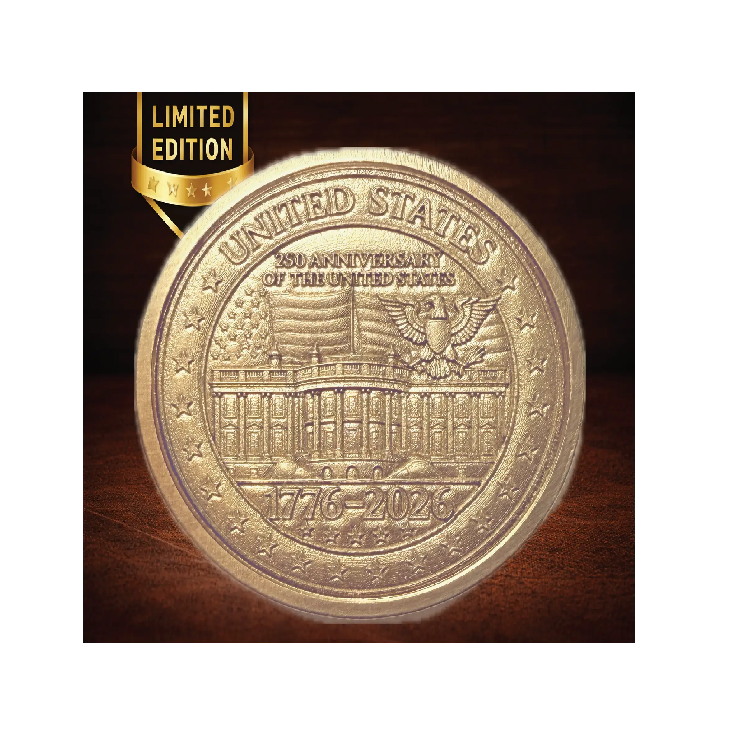 Limited Edition 1776–2026 USA 250th Anniversary Commemorative Coin – Solid Brass Deep Engraved Eagle Medallion (Collector Edition Gift) Sams Engraving and Gifts