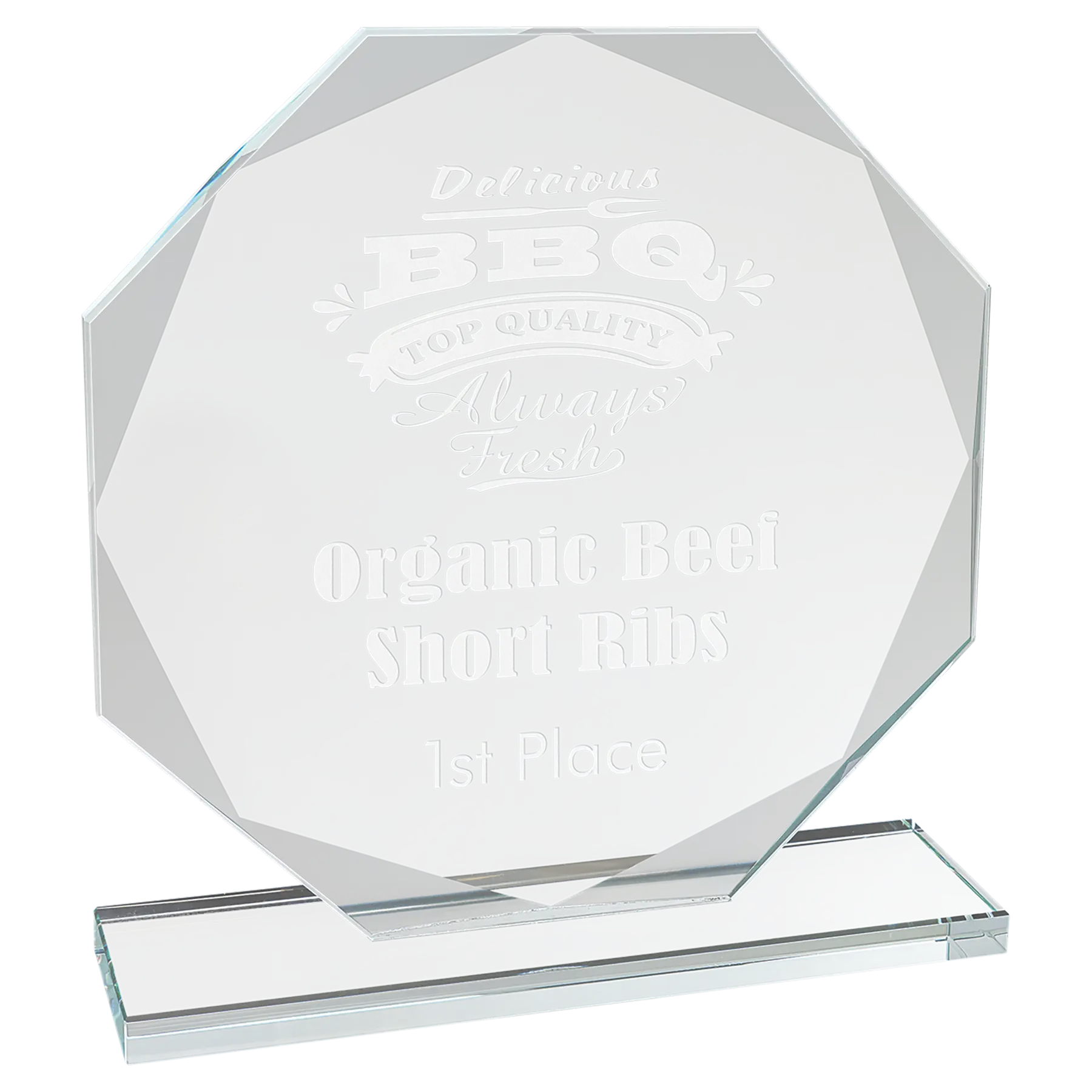 Octagon Beveled Edge Glass Standing Award with Lined Presentation Box, 2 Sizes JDS