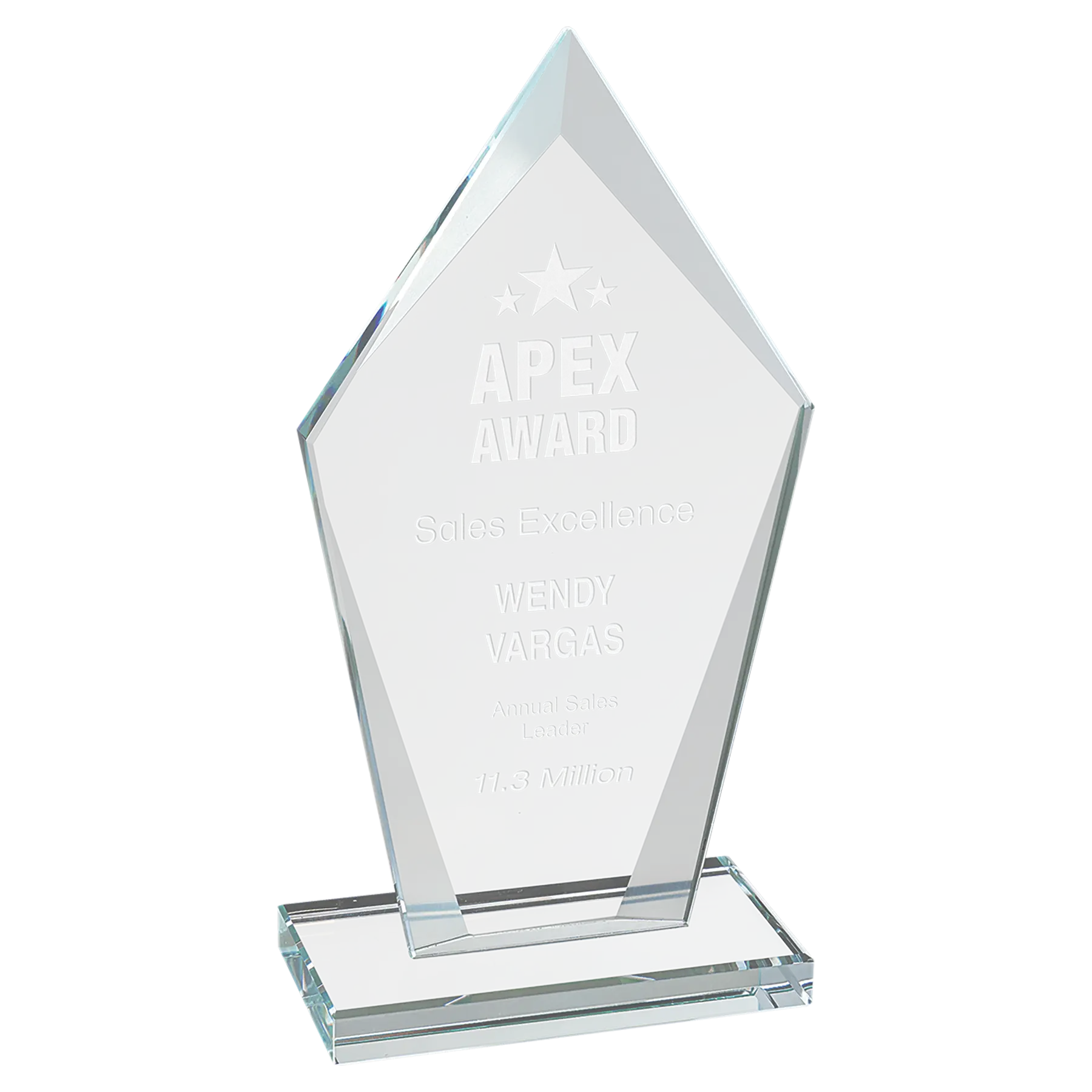 Diamond Beveled Edge Glass Standing Award with Lined Presentation Box, 2 Sizes JDS