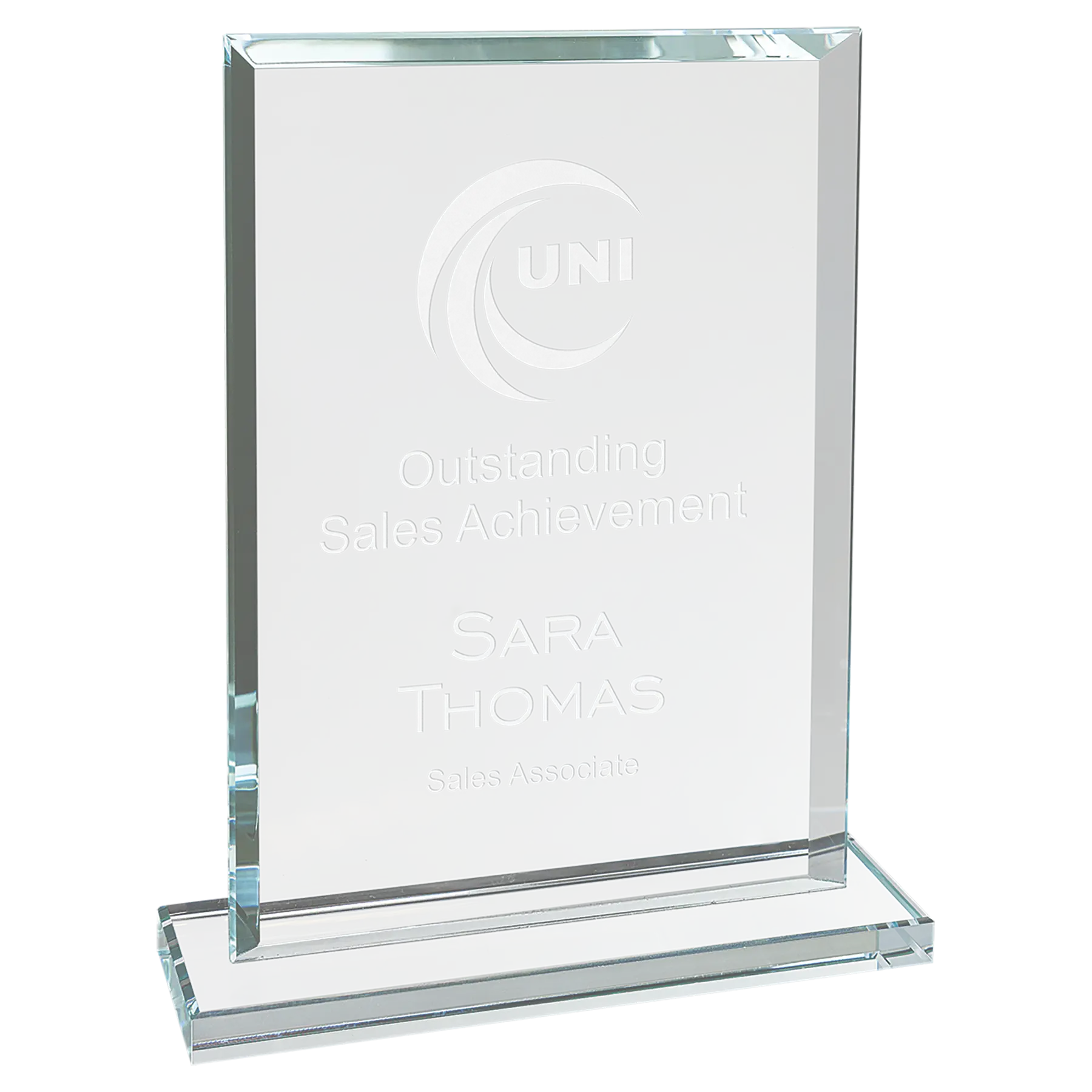 Rectangle Beveled Edge Glass Standing Award with Lined Presentation Box, 2 Sizes JDS