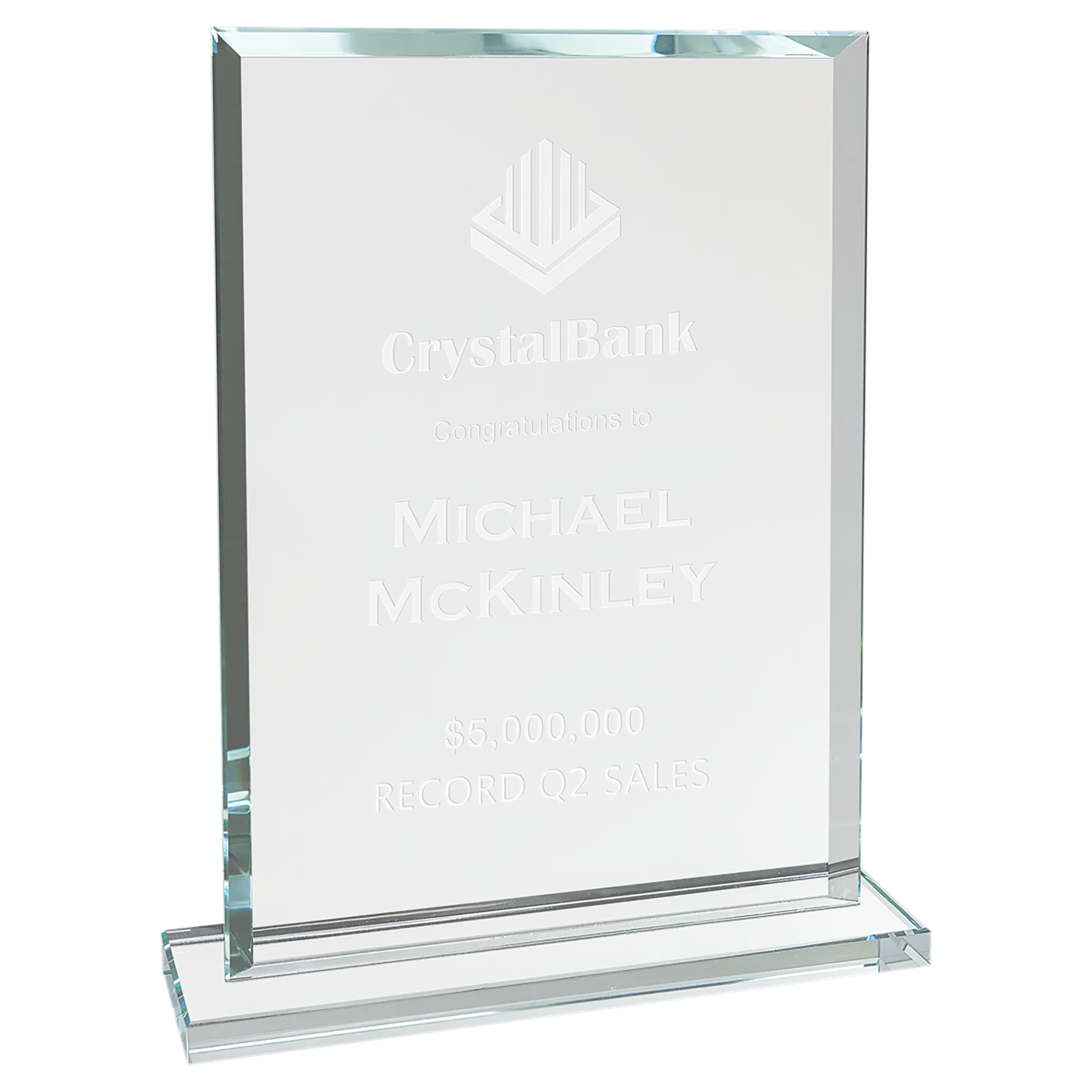 Rectangle Beveled Edge Glass Standing Award with Lined Presentation Box, 2 Sizes JDS