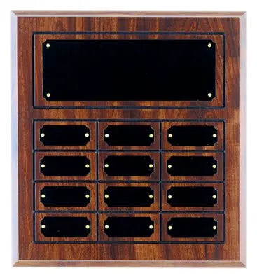 Cherry Finish Completed Perpetual Plaque Award with 12 Name Plates, 11.75" x 12.75" JDS