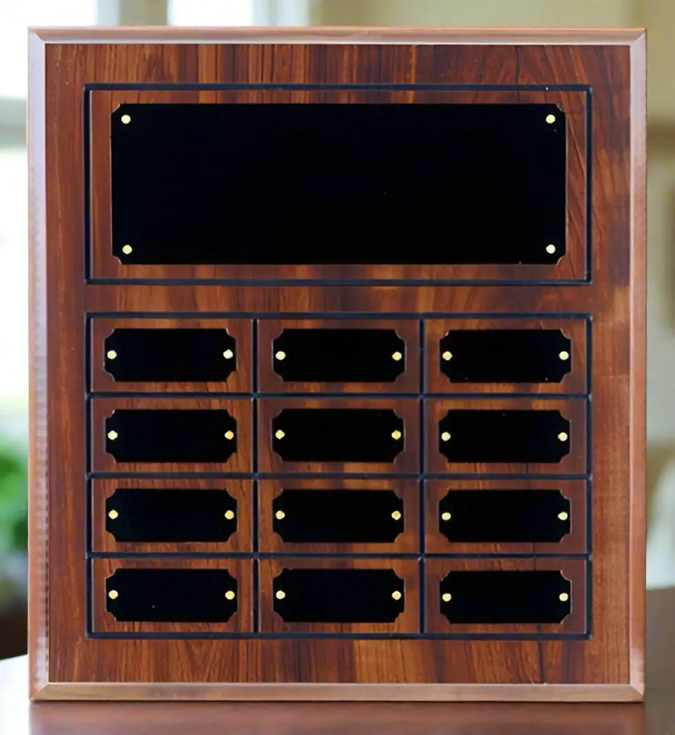 Cherry Finish Completed Perpetual Plaque Award with 12 Name Plates, 11.75" x 12.75" JDS