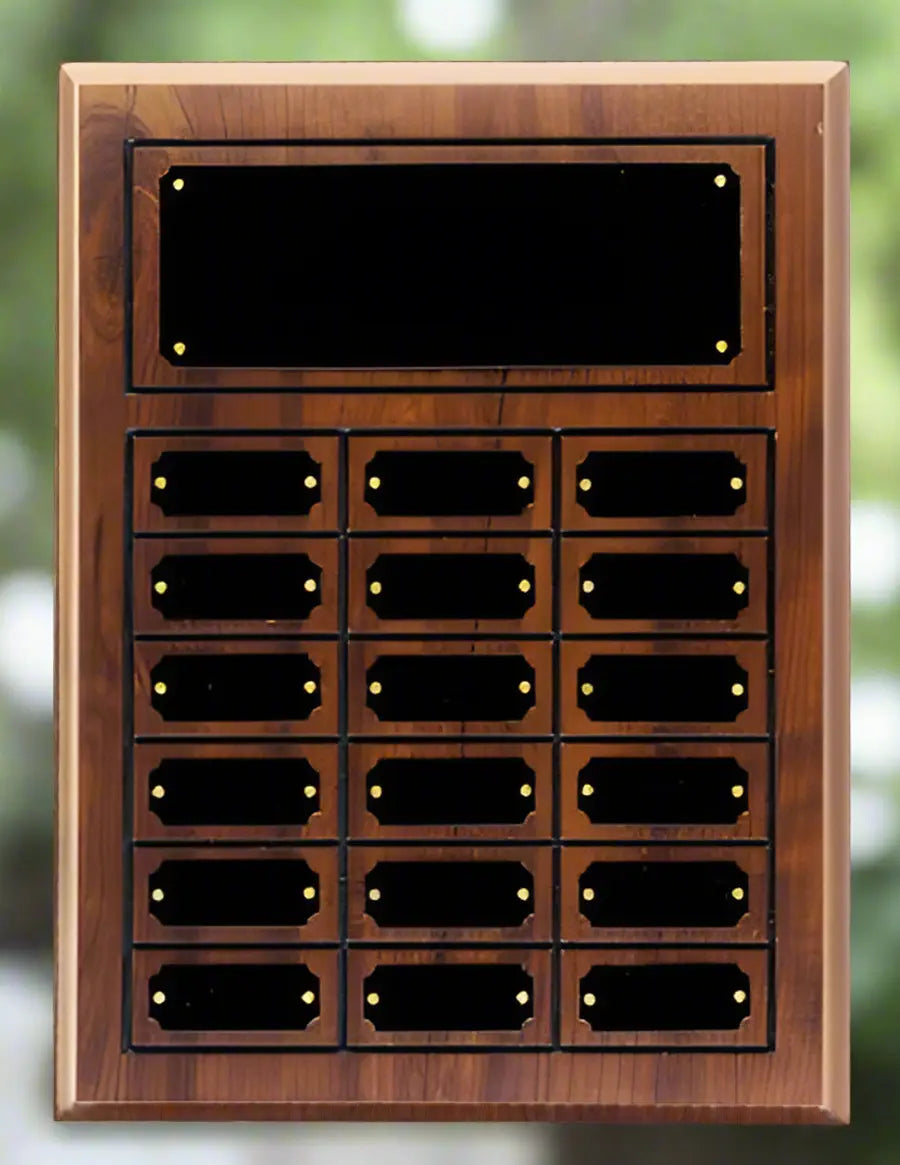 Cherry Finish Completed Perpetual Plaque Award with 18 Name Plates, 11.75" x 15.75" JDS