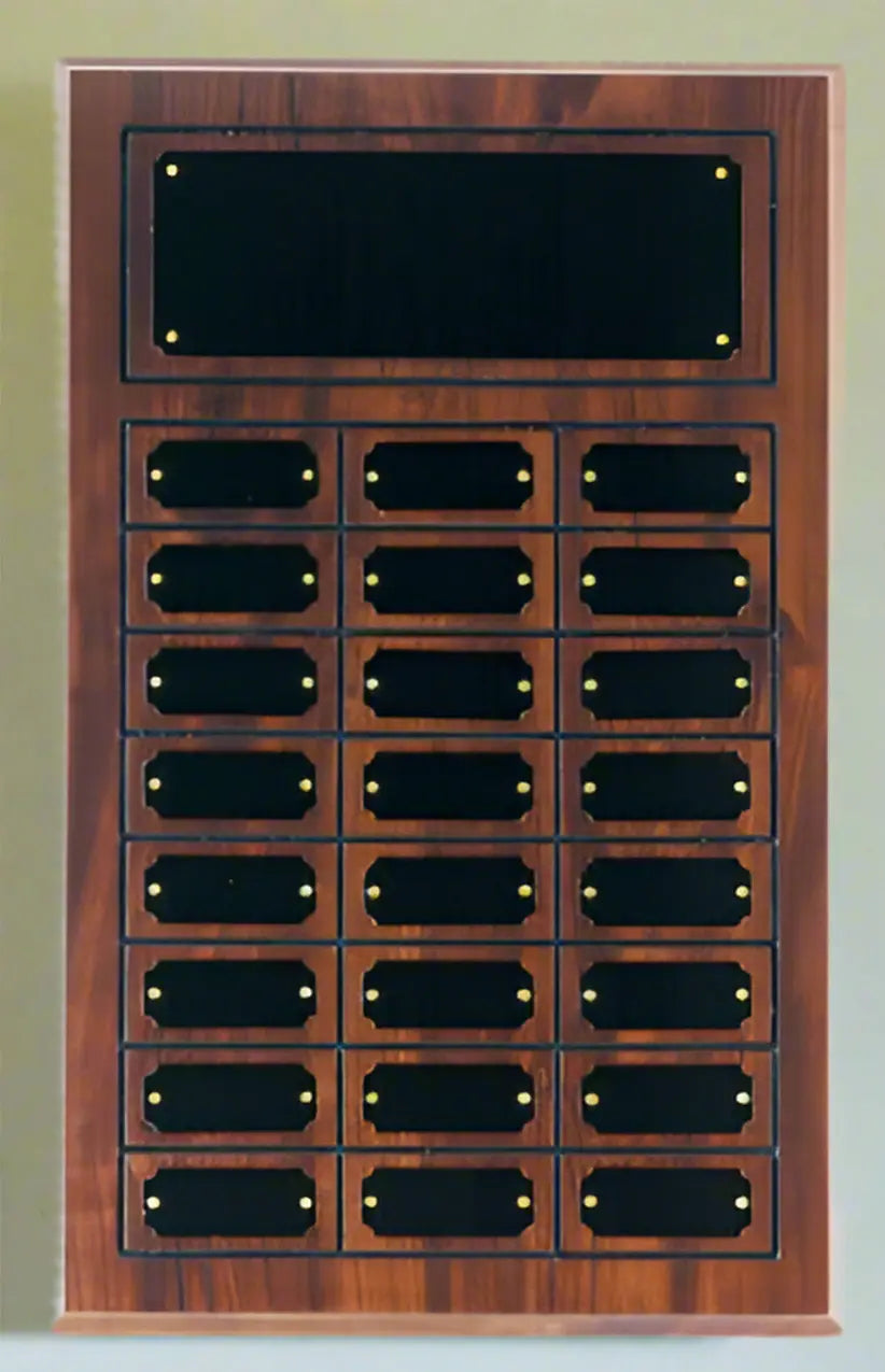 Cherry Finish Completed Perpetual Plaque Award with 24 Name Plates, 11.75" x 18.75" JDS