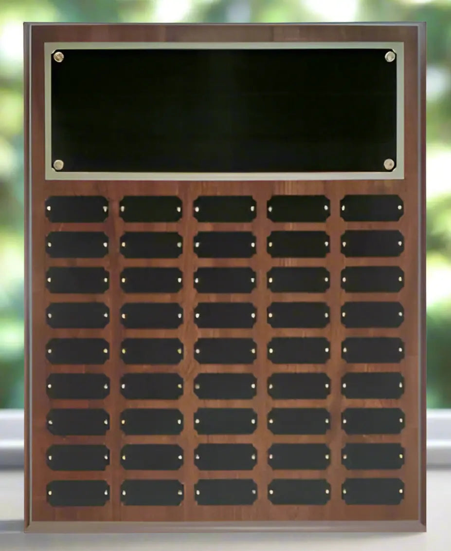 Cherry Finish Completed Perpetual Plaque Award with 45 Name Plates, 16" x 20" JDS