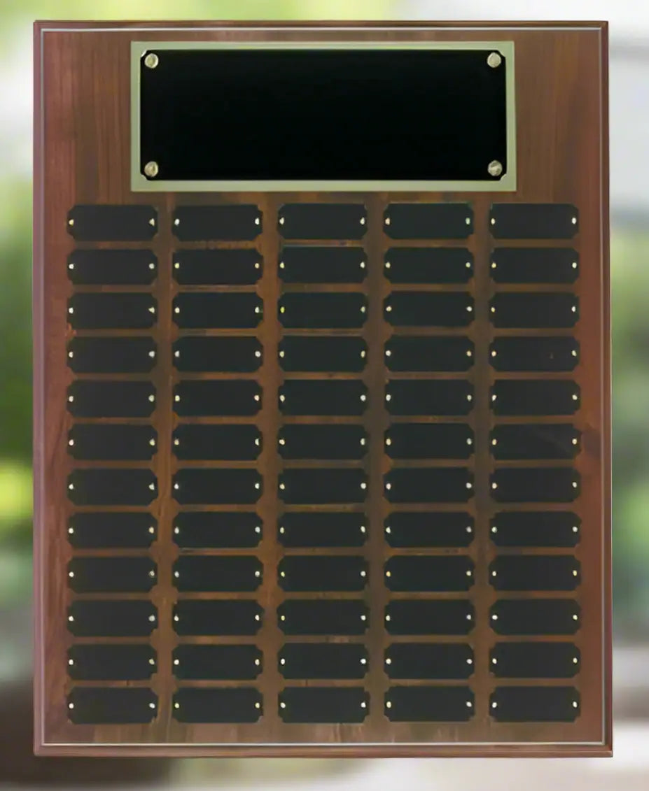Cherry Finish Completed Perpetual Plaque Award with 60 Name Plates, 16" x 20" JDS
