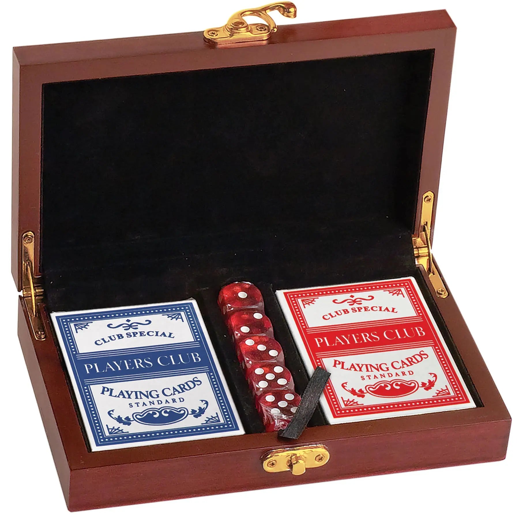 Personalized Rosewood Finish Card & Dice Game Set with Gold Color Filled Engraving – 7.5" x 4.5" JDS