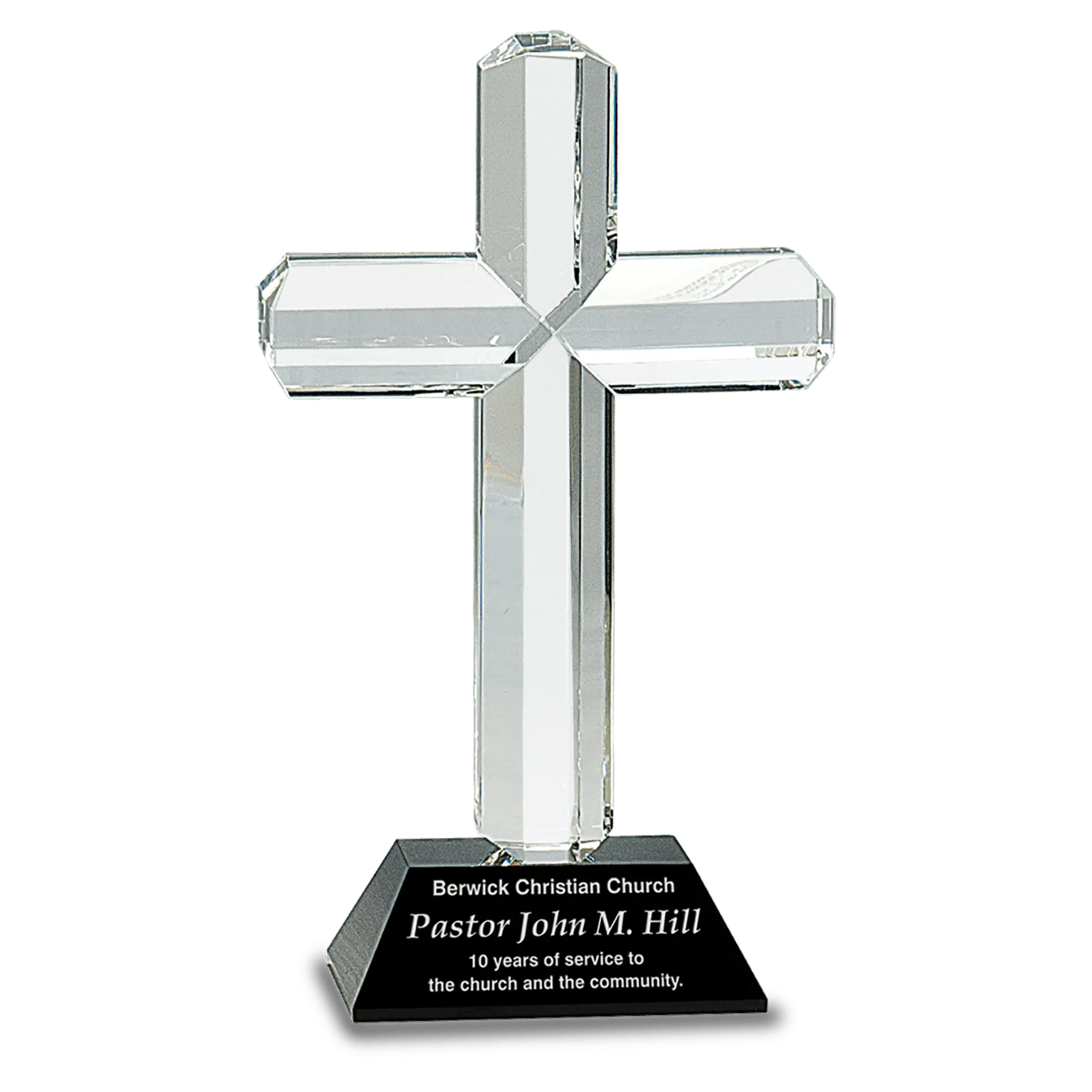 Personalized Crystal Cross Award / Recognition Gift on Pedestal Base, 8.5", 2 Colors, Includes Lined Gift Box - Sams Engraving and Gifts