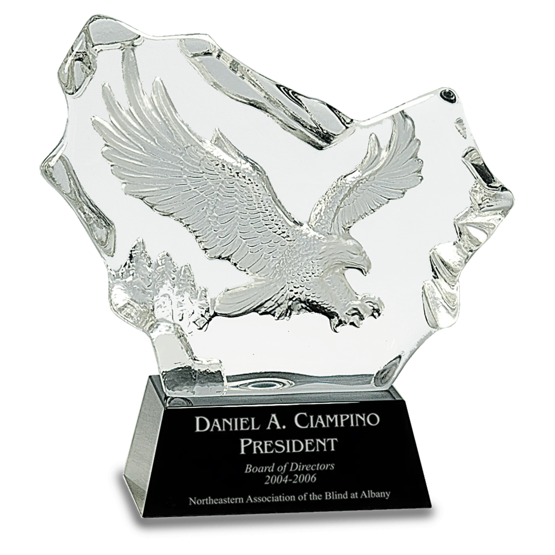 Premier Crystal Carved Eagle on Black Base, Standing Award / Recognition Gift, 7", Includes Lined Gift Box JDS