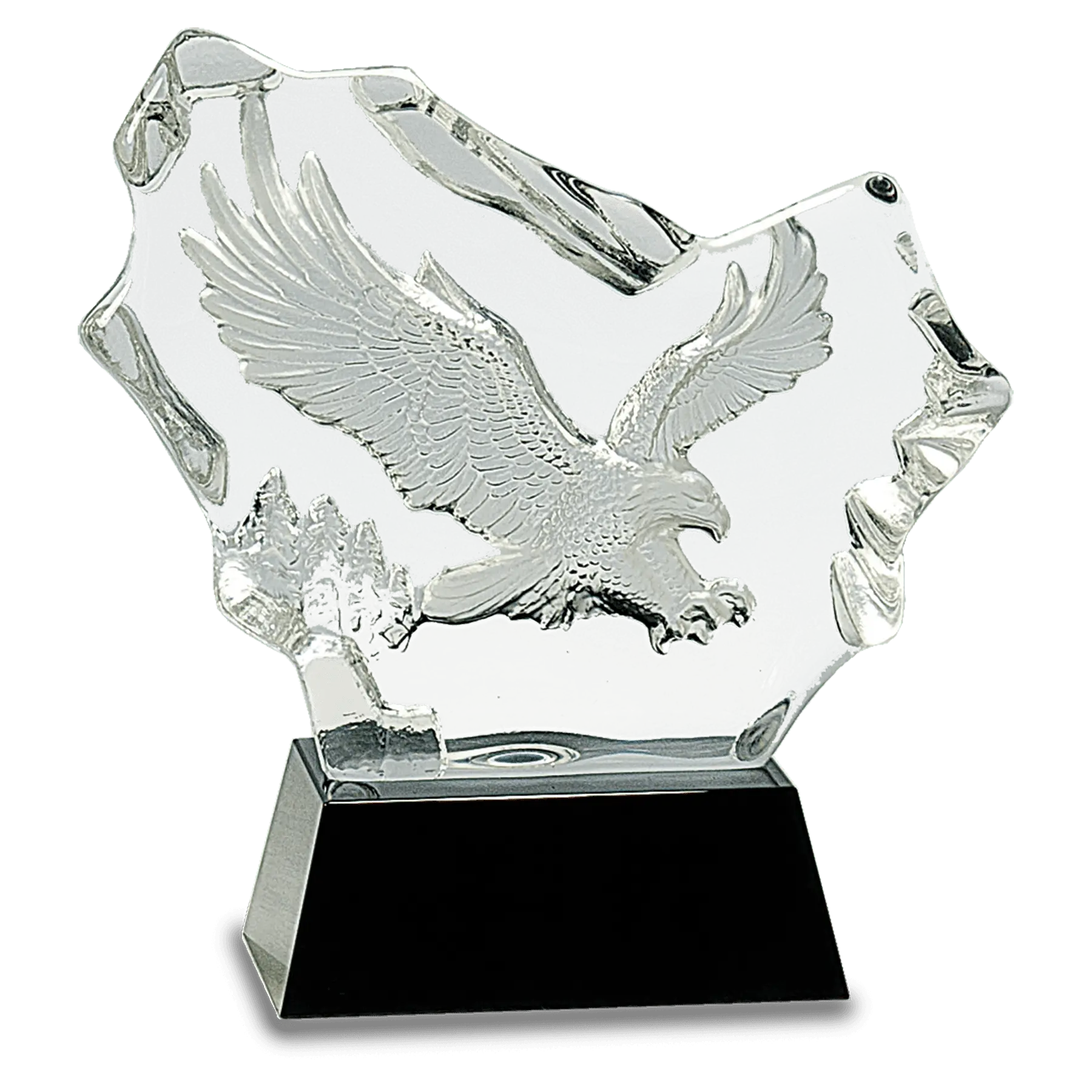 Premier Crystal Carved Eagle on Black Base, Standing Award / Recognition Gift, 7", Includes Lined Gift Box JDS