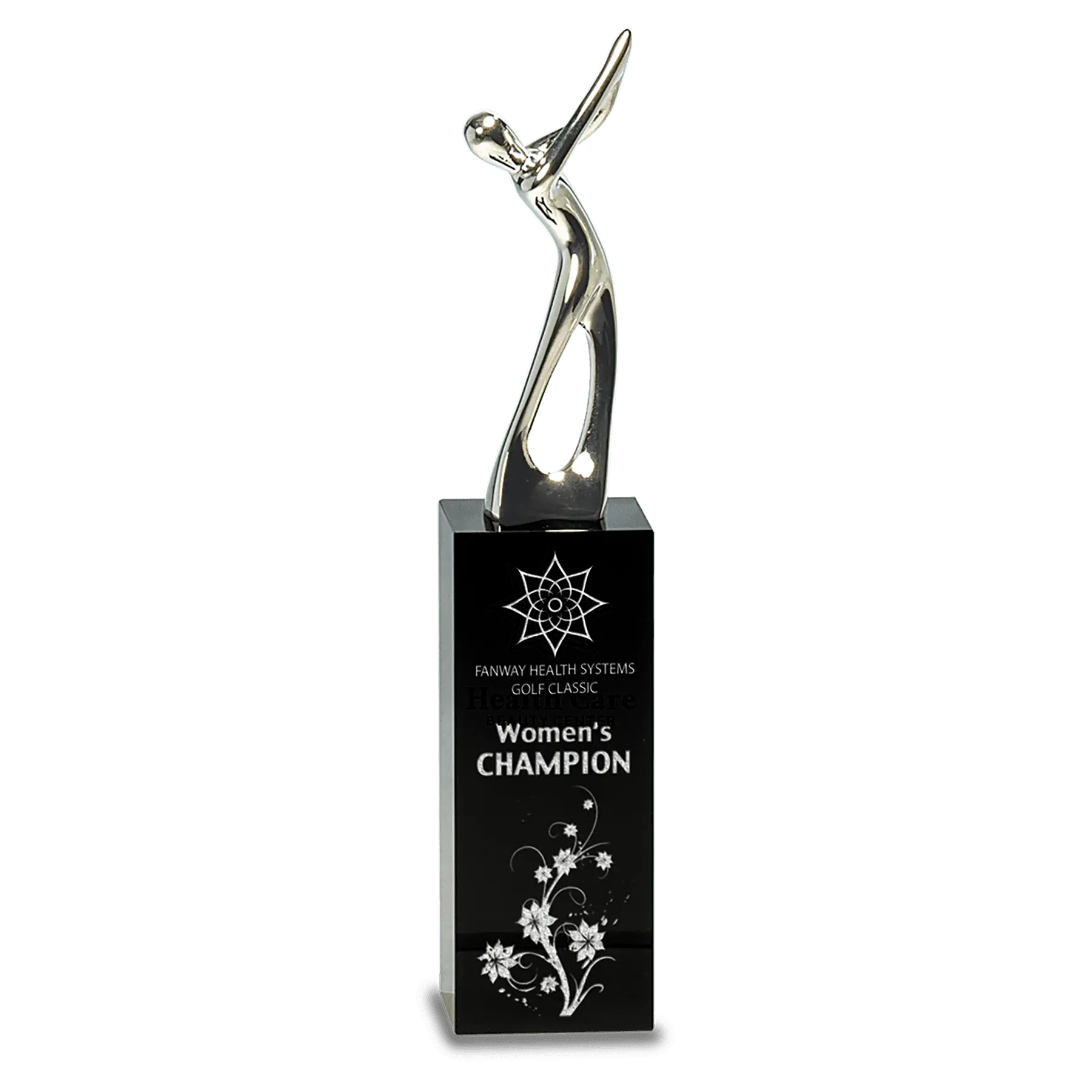 Premier Silver Metal Golf Figure on Black Crystal Pedestal Award Trophy, 2 Sizes JDS