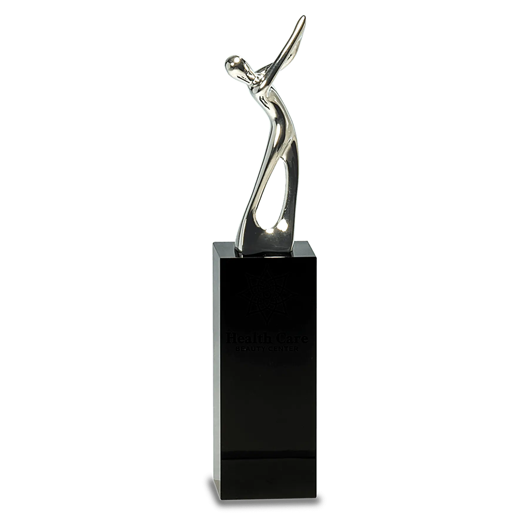 Premier Silver Metal Golf Figure on Black Crystal Pedestal Award Trophy, 2 Sizes JDS