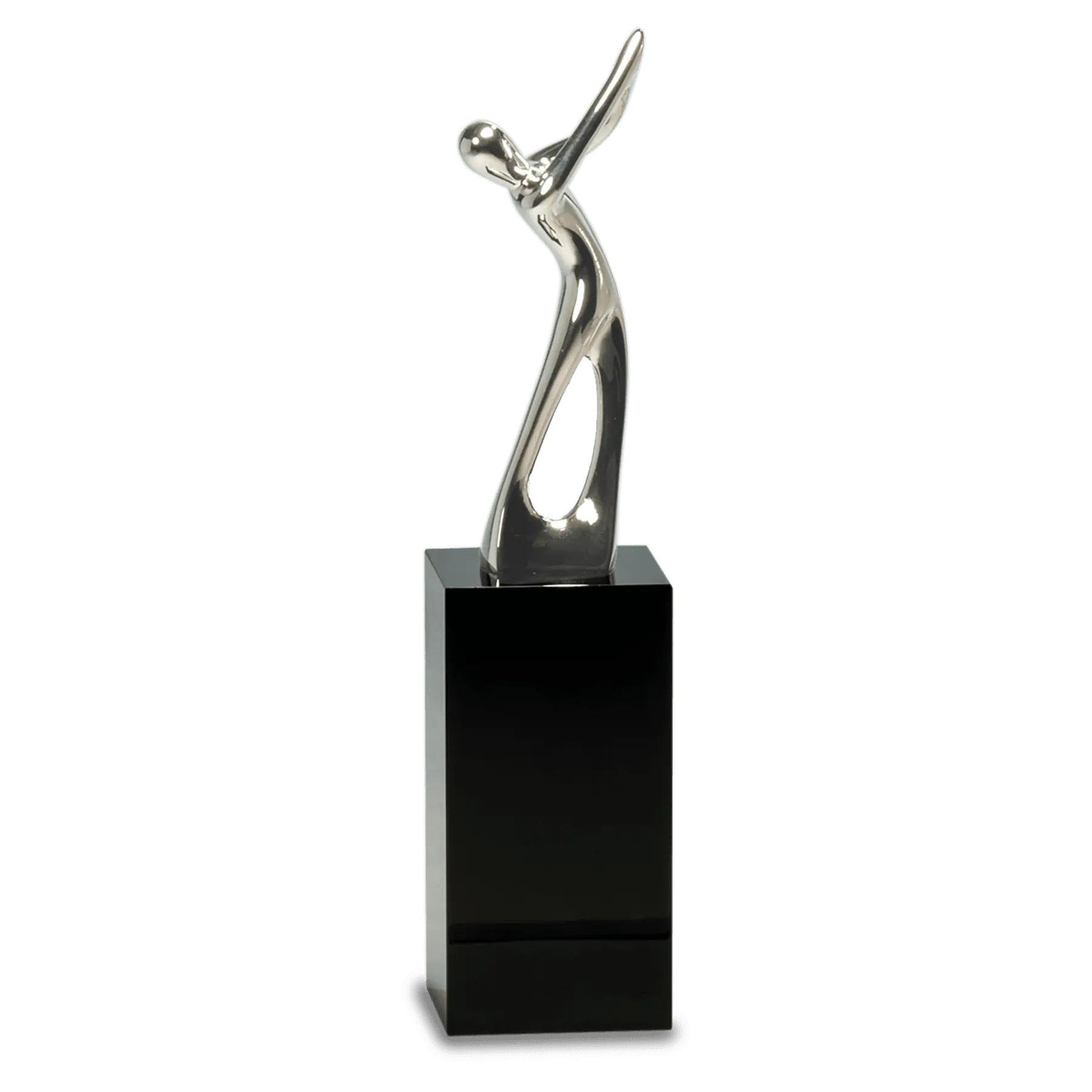 Premier Silver Metal Golf Figure on Black Crystal Pedestal Award Trophy, 2 Sizes JDS