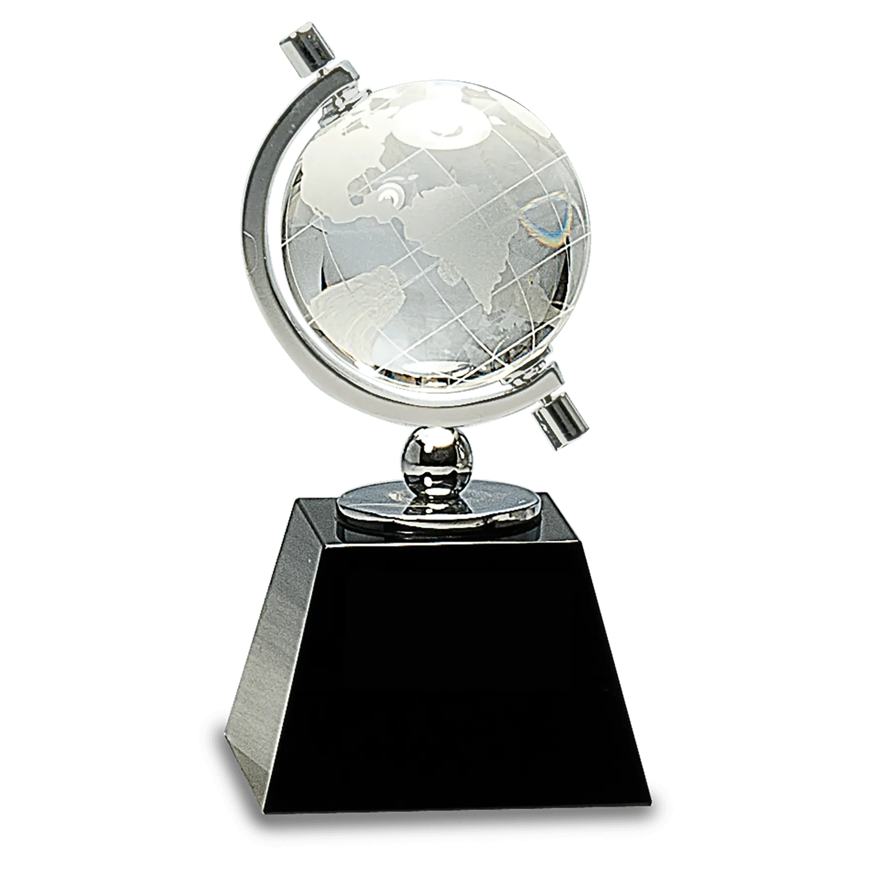Premier Crystal Spinning Globe Standing Award / Recognition Gift on Black Base, 6", Includes Lined Gift Box - Sams Engraving and Gifts