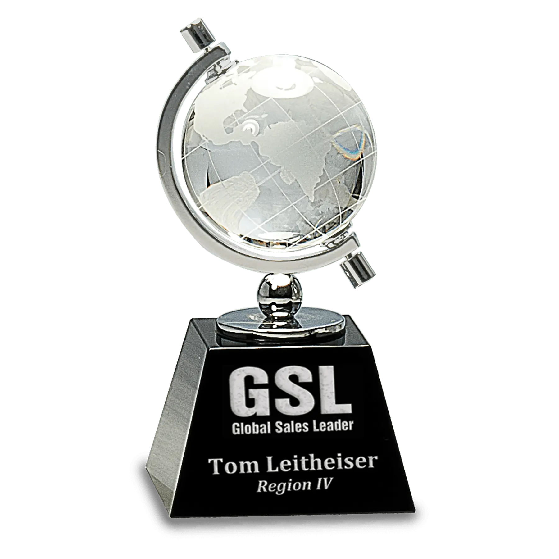 Premier Crystal Spinning Globe Standing Award / Recognition Gift on Black Base, 6", Includes Lined Gift Box - Sams Engraving and Gifts