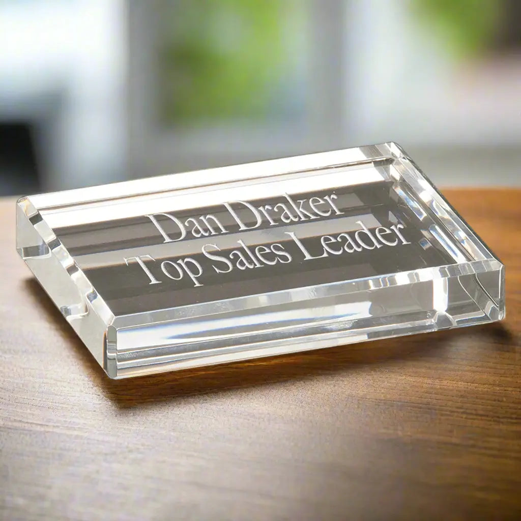Premier Crystal Rectangle Paperweight / Award, 4" x 3" JDS