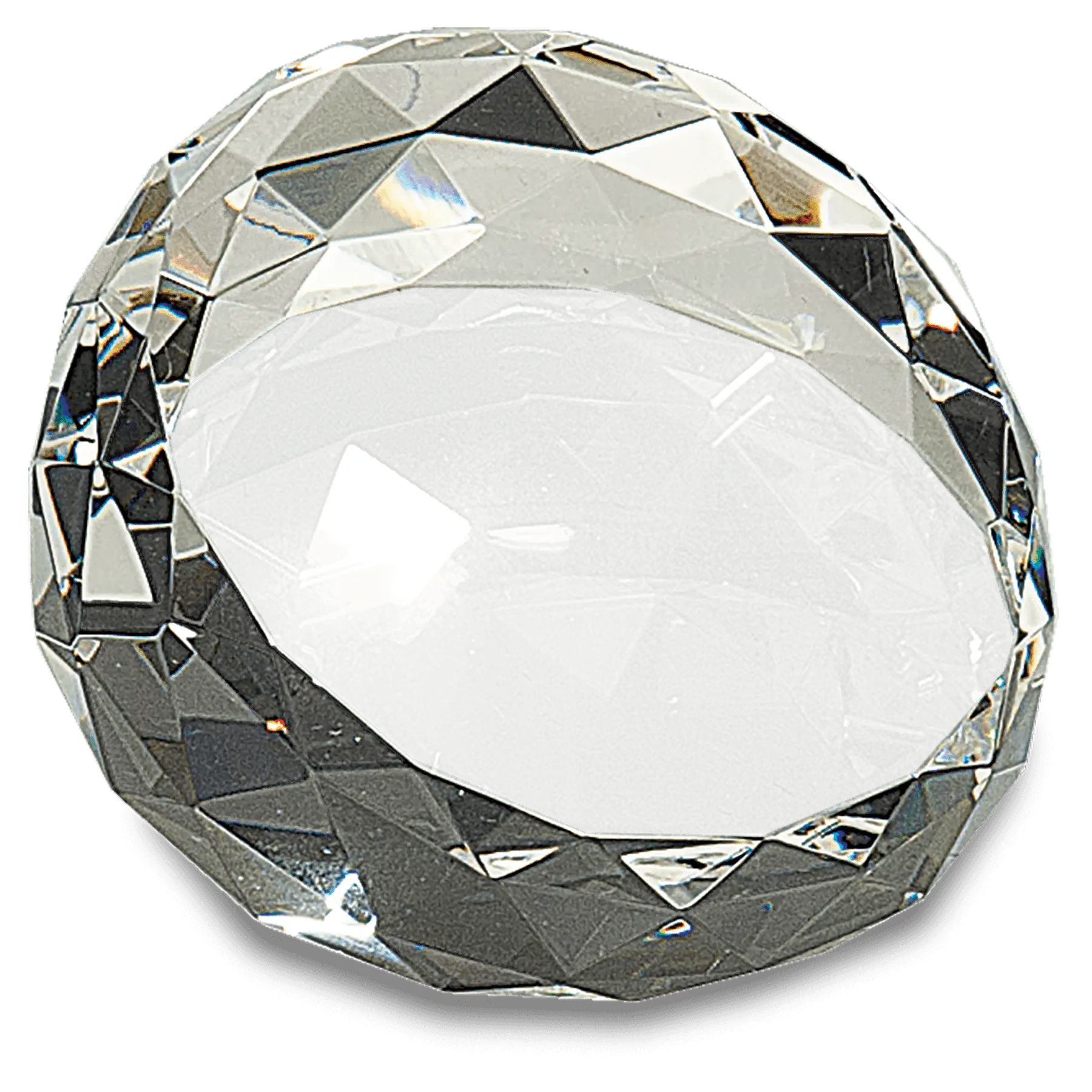 Premier Crystal Round Faceted Slanted Paperweight / Award, 3 1/2" x 2", Includes Lined Gift Box JDS