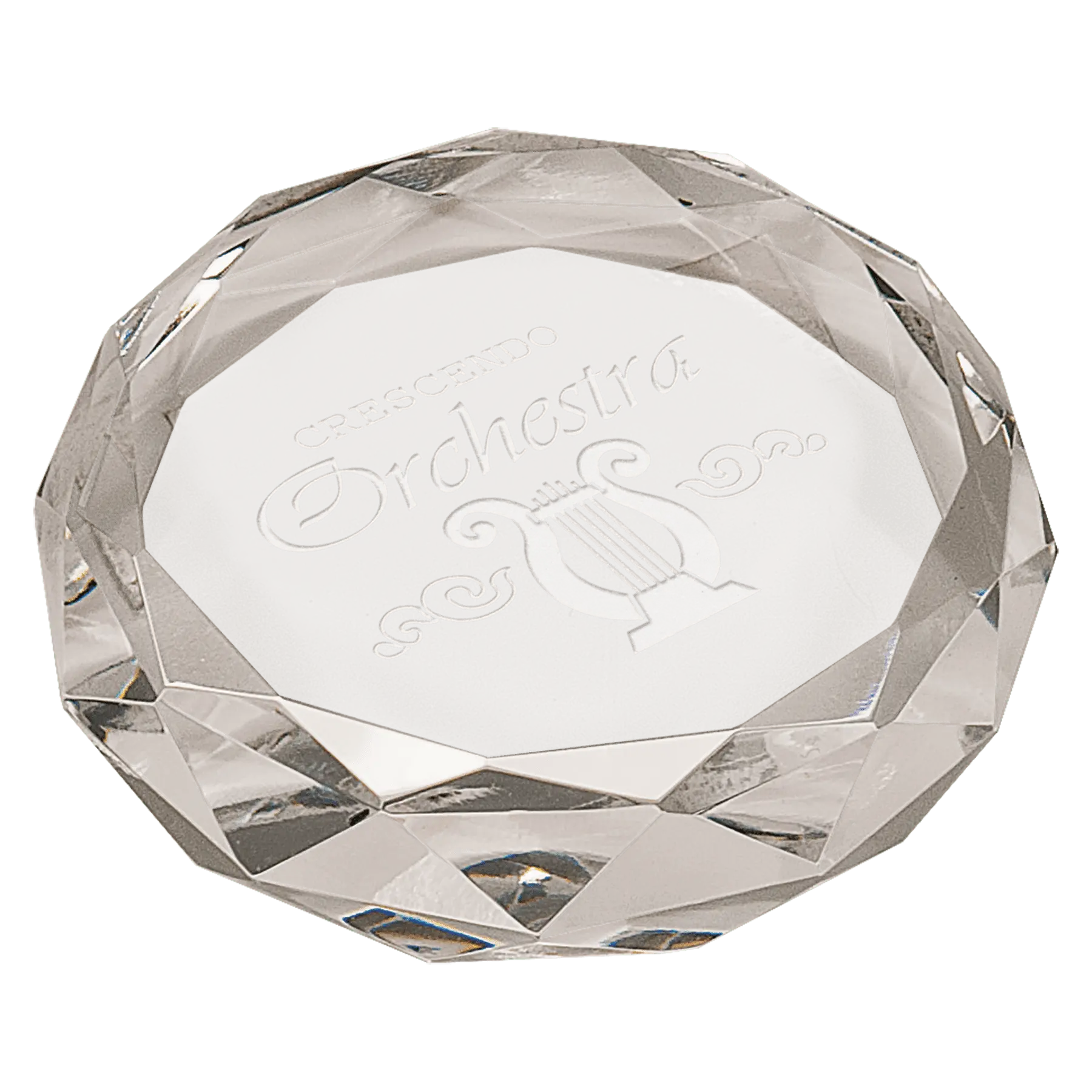 Premier Crystal Round Faceted Paperweight / Award, 3", Includes Lined Gift Box JDS