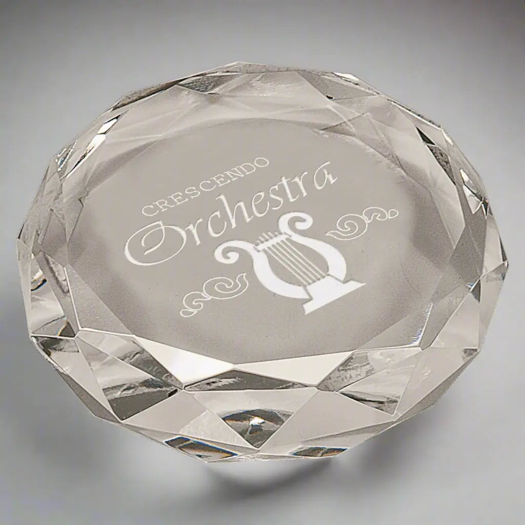 Premier Crystal Round Faceted Paperweight / Award, 3", Includes Lined Gift Box JDS