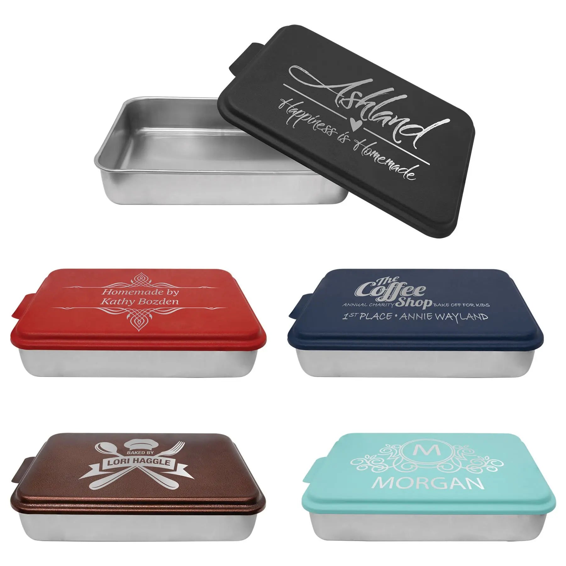 Personalized 9x13 Aluminum Cake Pan with Engraved Powder-Coated Lid – 5 Color Options JDS