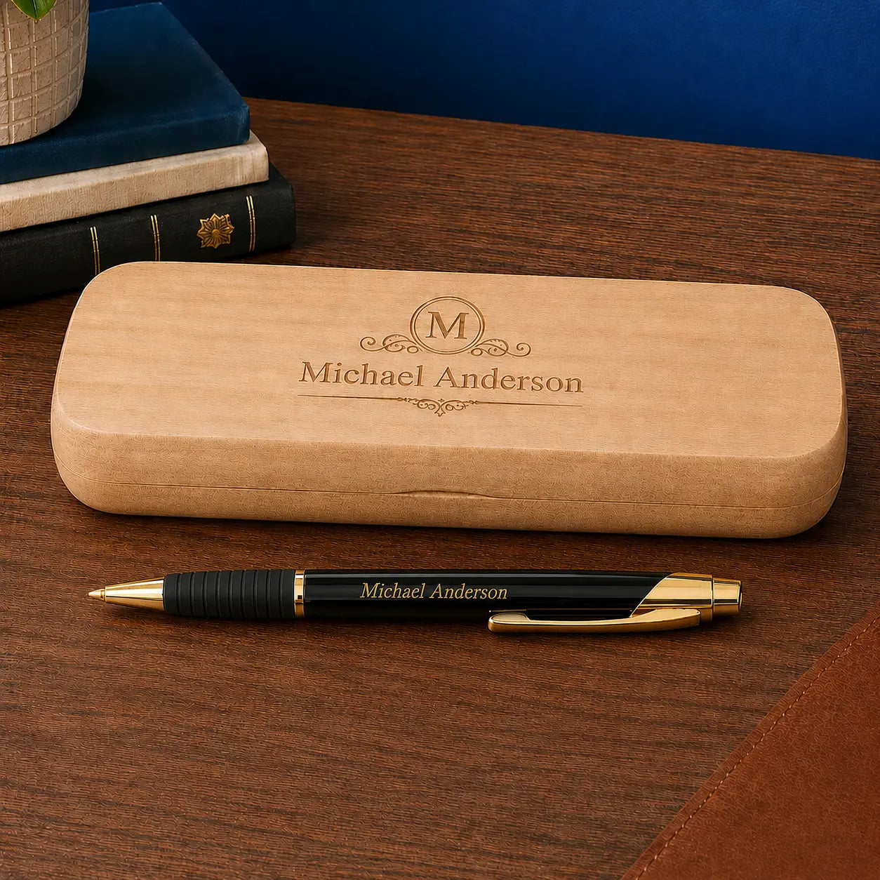 Personalized Brass Ballpoint Pen & Maple Case | Custom Engraved Pen Gift Set Sams Engraving and Gifts