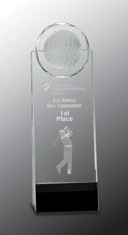 Premier Crystal Standing Golf Award featuring 3D Golfer with Lined Presentation Box, 2 Sizes JDS