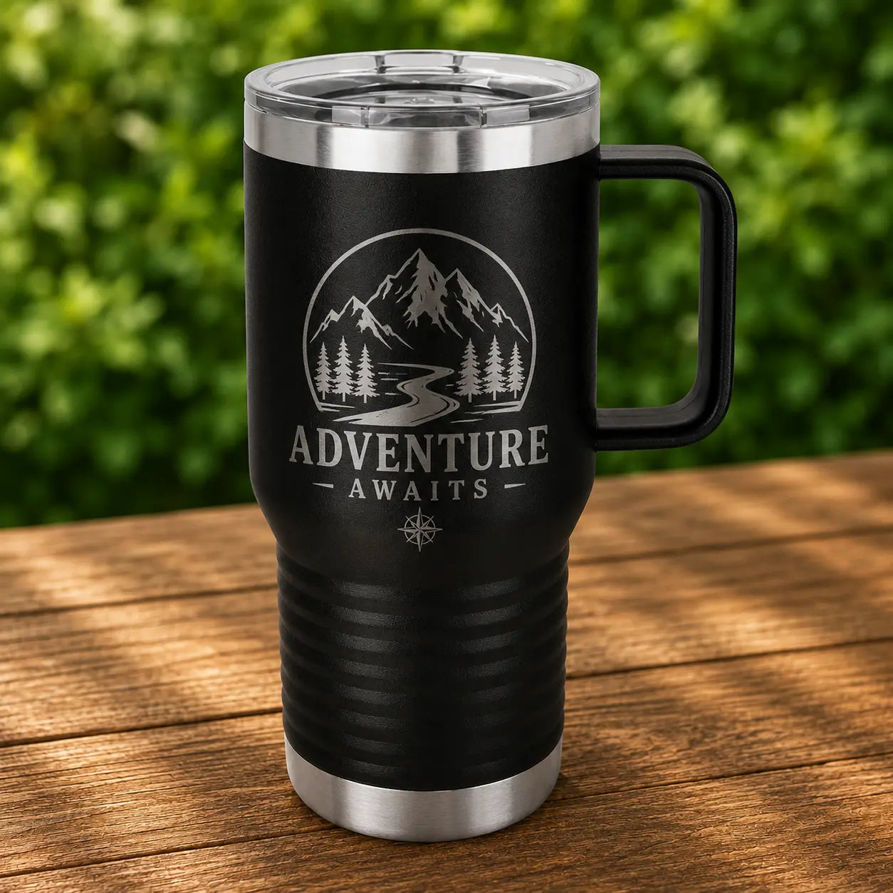 Personalized 20 oz. Insulated Travel Mug with Handle | Custom Laser Engraved Stainless Steel Mug Sams Engraving and Gifts
