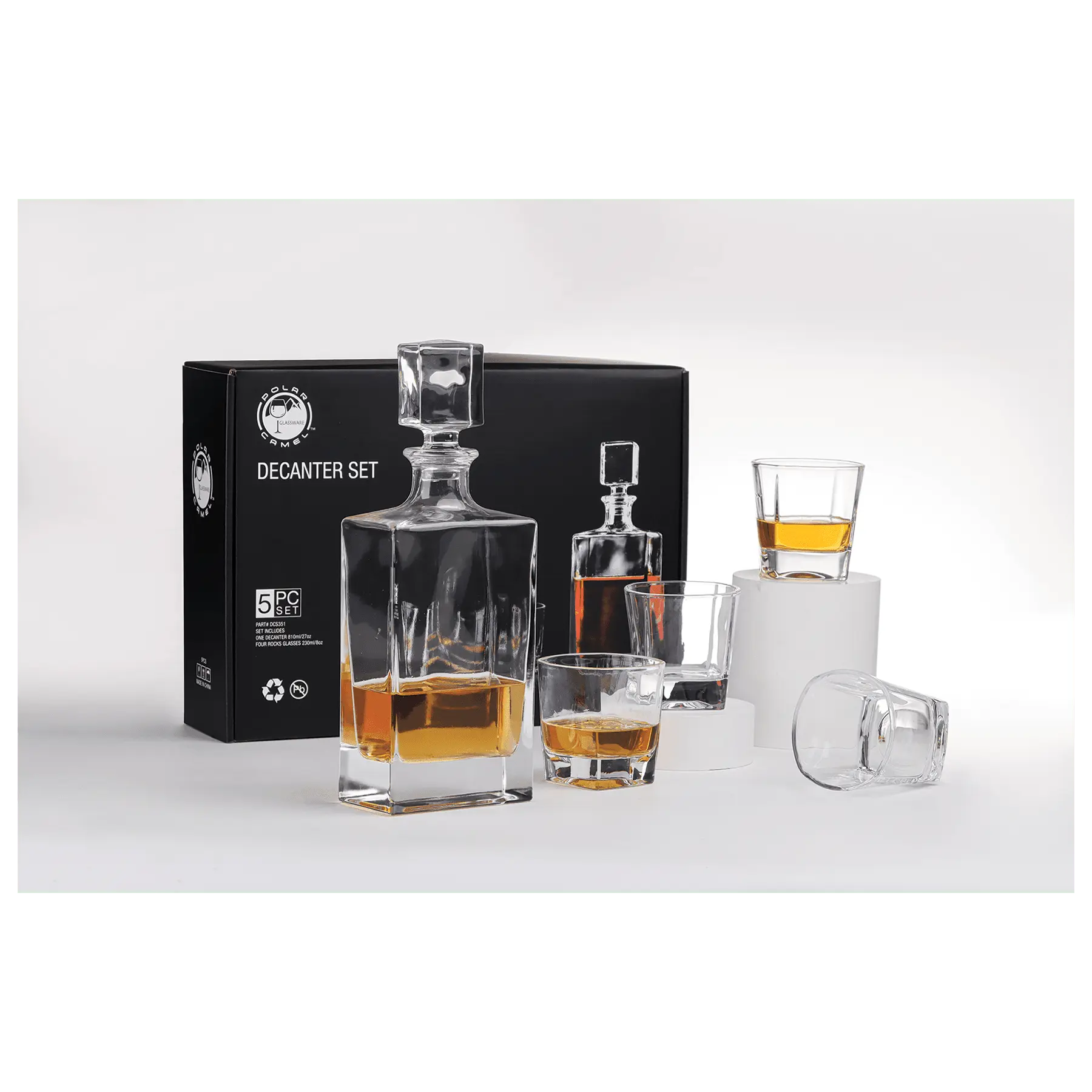 Personalized Glass Decanter Set 810ml – Rectangle Decanter with Four 8 oz Glasses Sams Engraving and Gifts