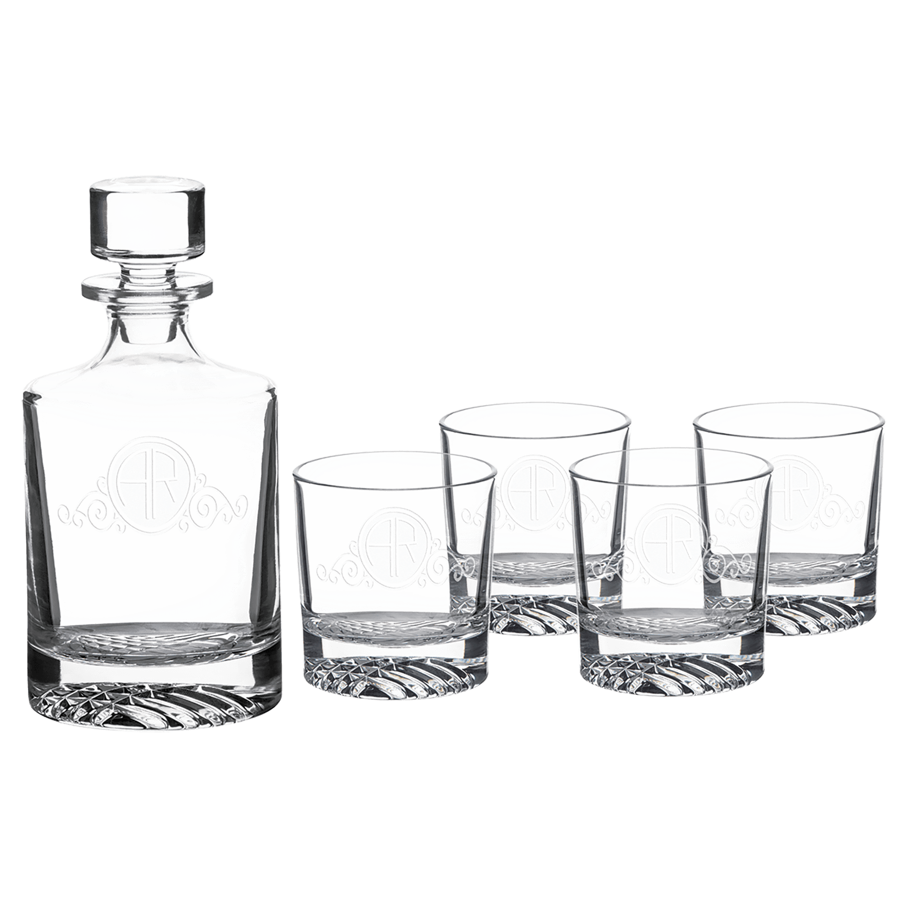 Custom Engraved 850ml Round Glass Decanter Set with Four 9 oz Glasses Sams Engraving and Gifts