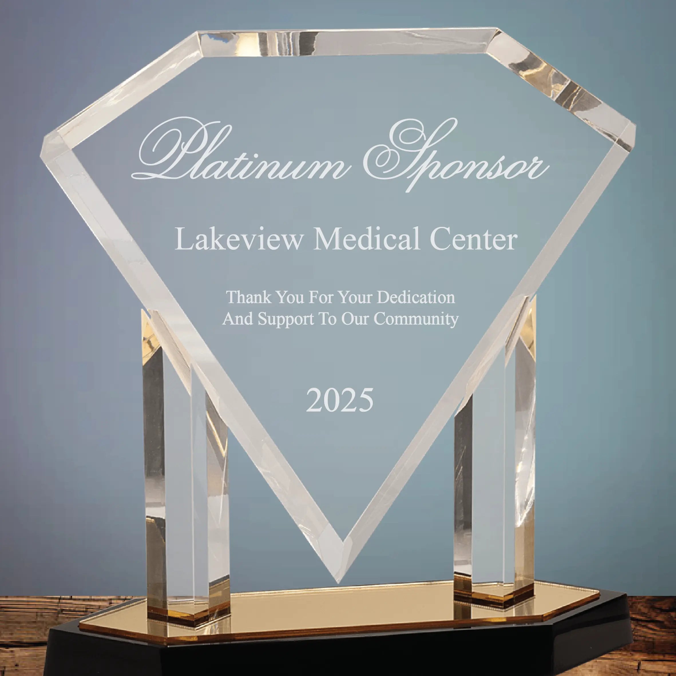 Floating Diamond Acrylic Standing Award, Available in Gold & Blue, 2 Sizes JDS