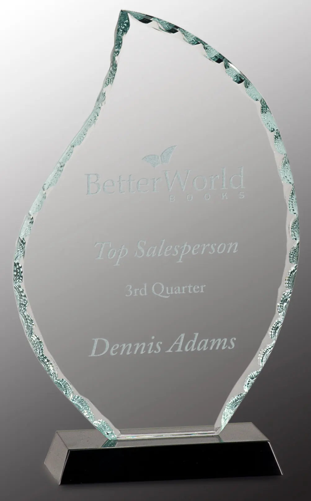 Flame Facet Premier Glass Standing Award on Black Base, 2 Sizes JDS
