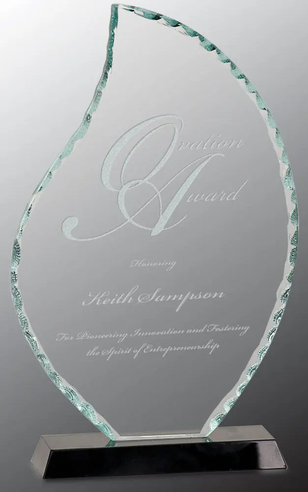 Flame Facet Premier Glass Standing Award on Black Base, 2 Sizes JDS