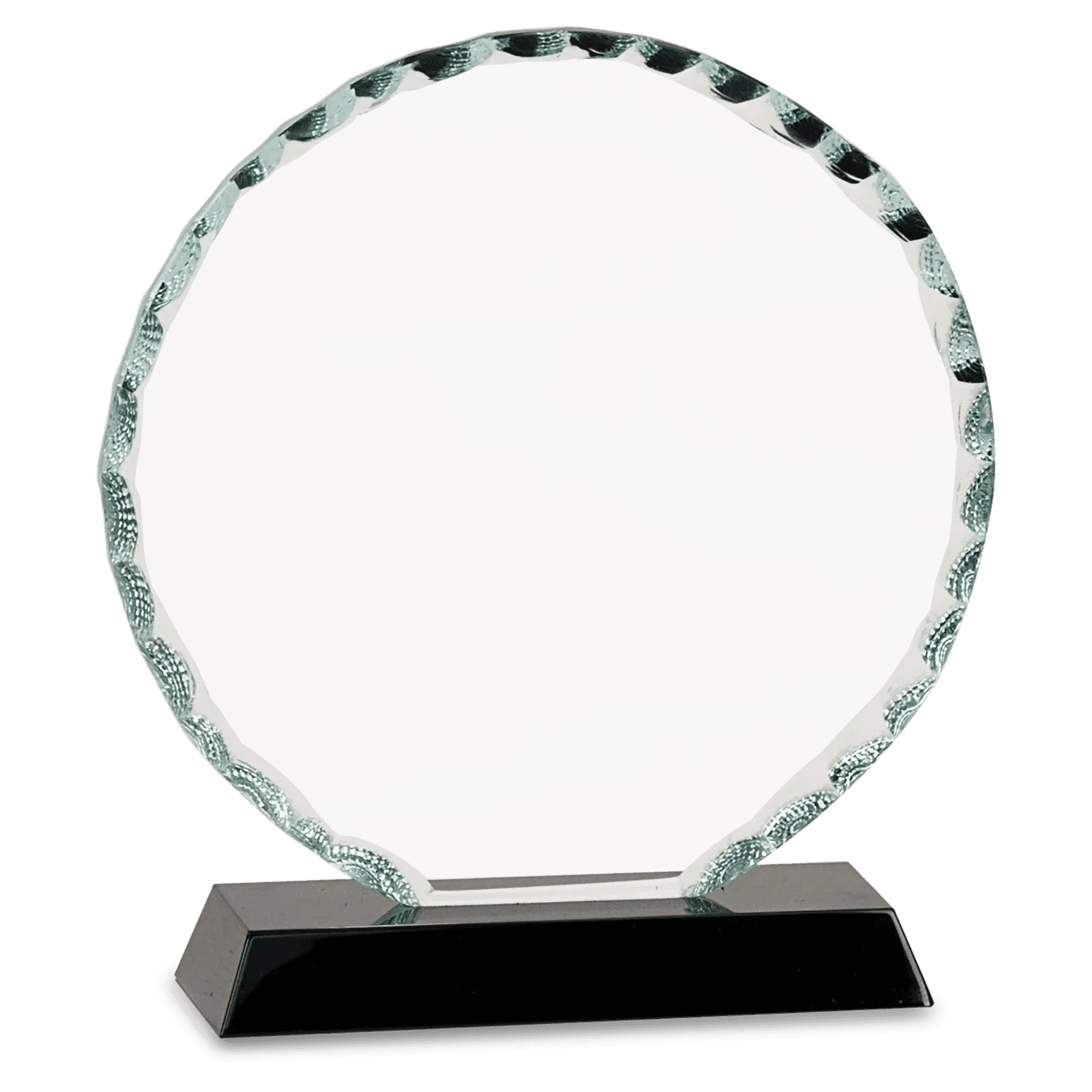 Round Facet Premier Glass Standing Award on Black Base, 2 Sizes JDS