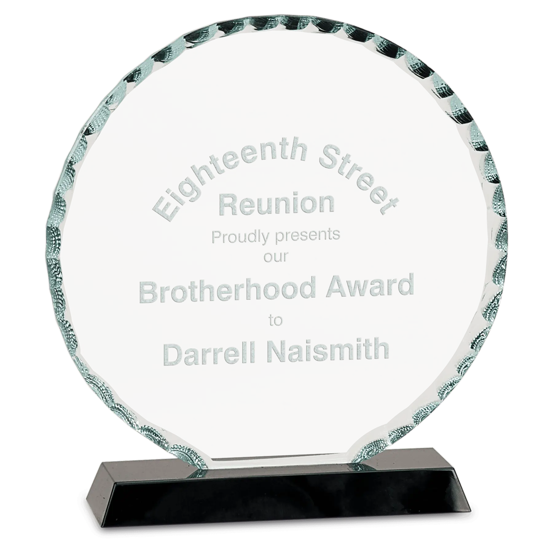 Round Facet Premier Glass Standing Award on Black Base, 2 Sizes JDS