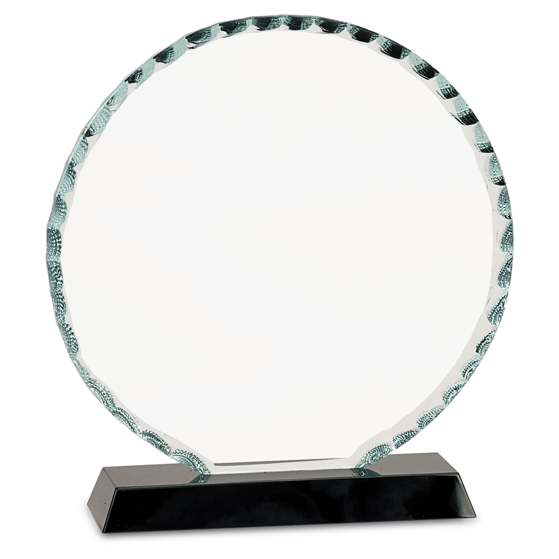 Round Facet Premier Glass Standing Award on Black Base, 2 Sizes JDS