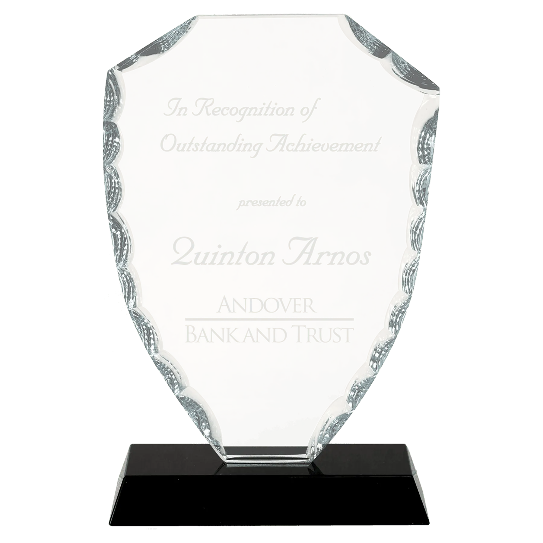 Shield Facet Premier Glass Standing Award on Black Base, 2 Sizes JDS