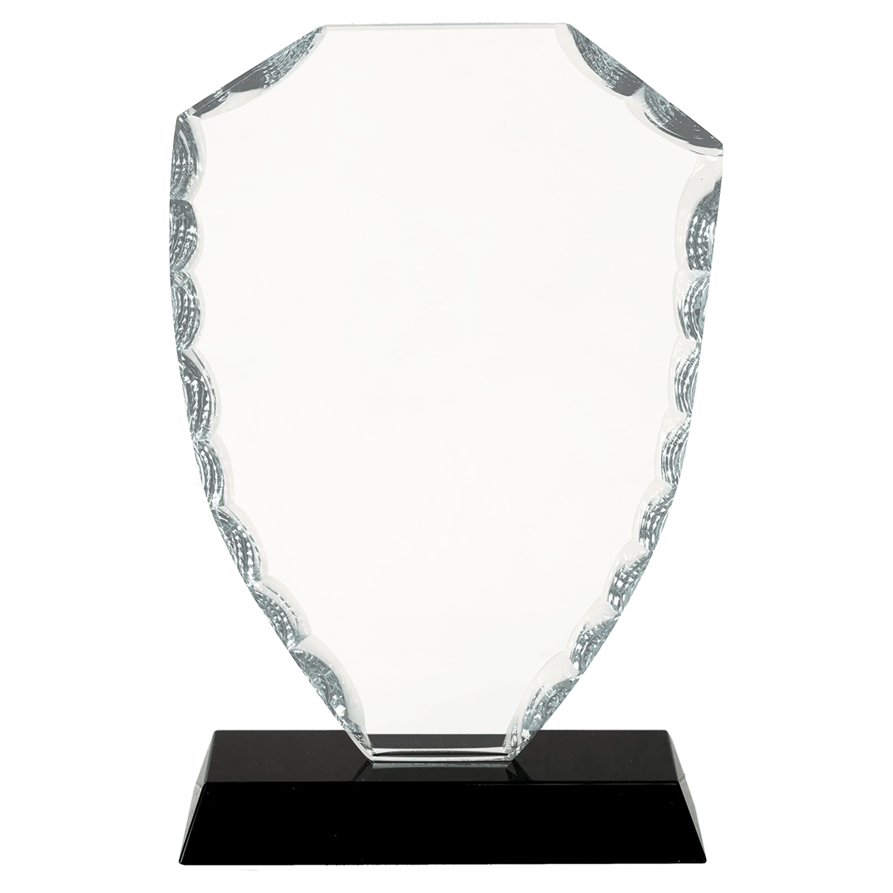 Shield Facet Premier Glass Standing Award on Black Base, 2 Sizes JDS