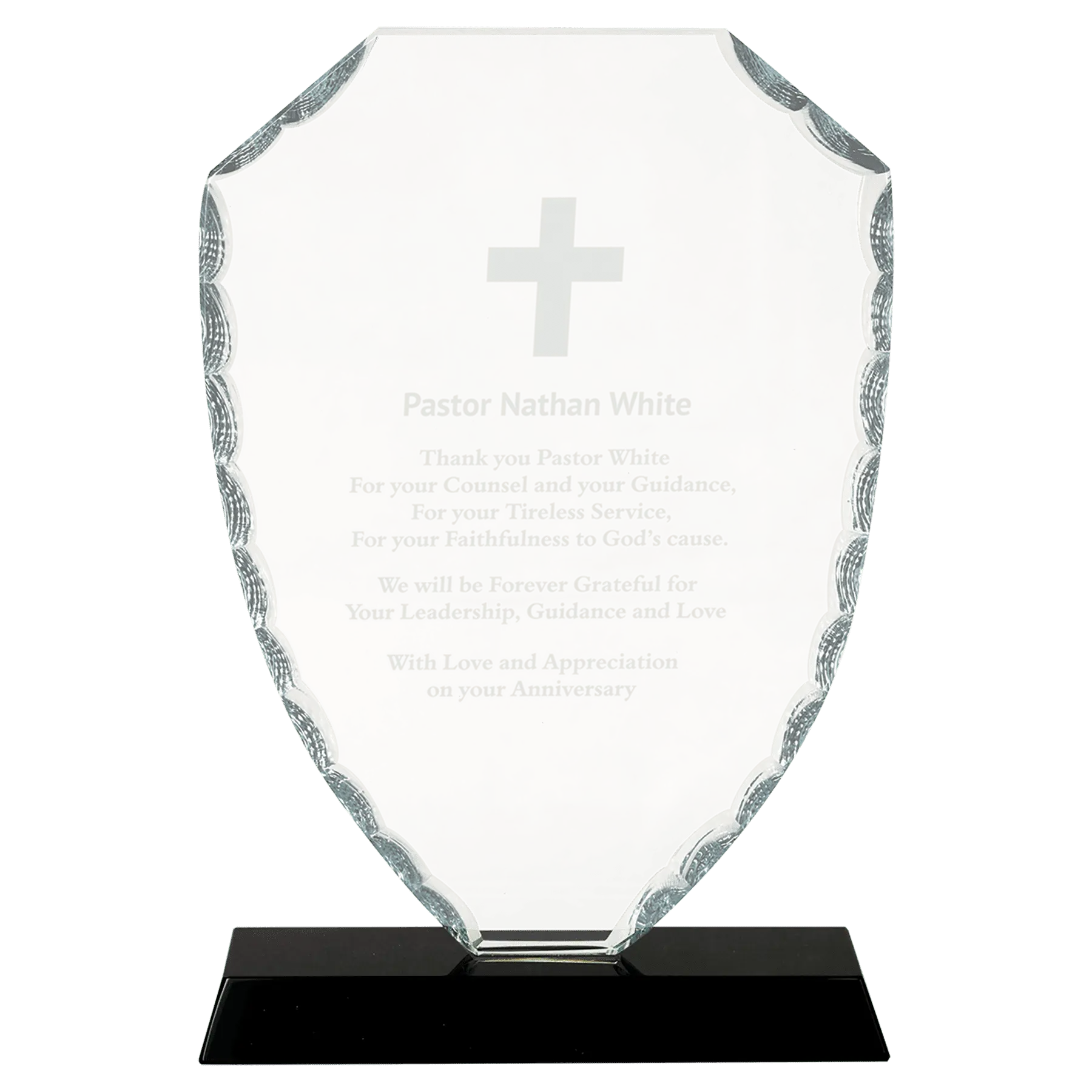 Shield Facet Premier Glass Standing Award on Black Base, 2 Sizes JDS