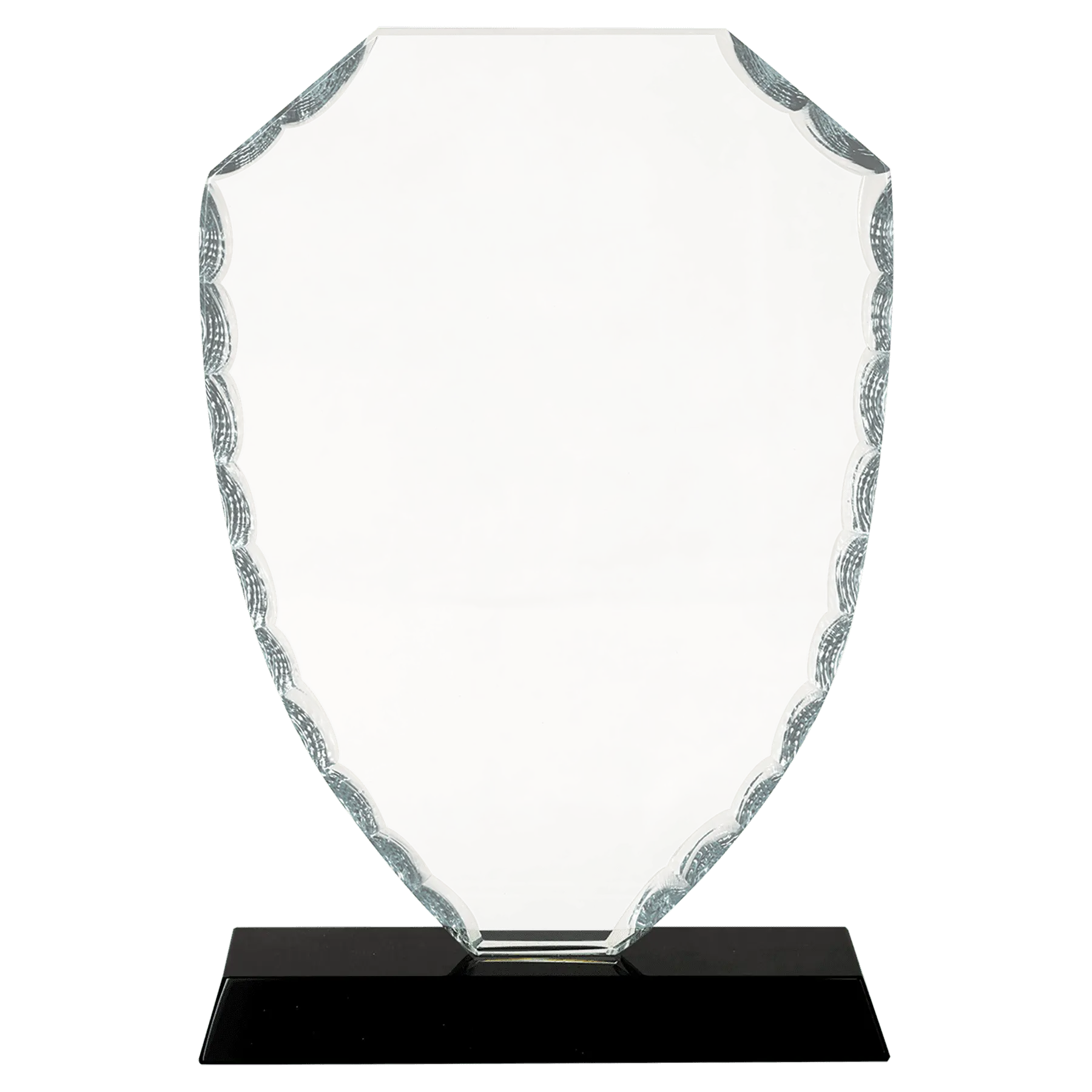 Shield Facet Premier Glass Standing Award on Black Base, 2 Sizes JDS