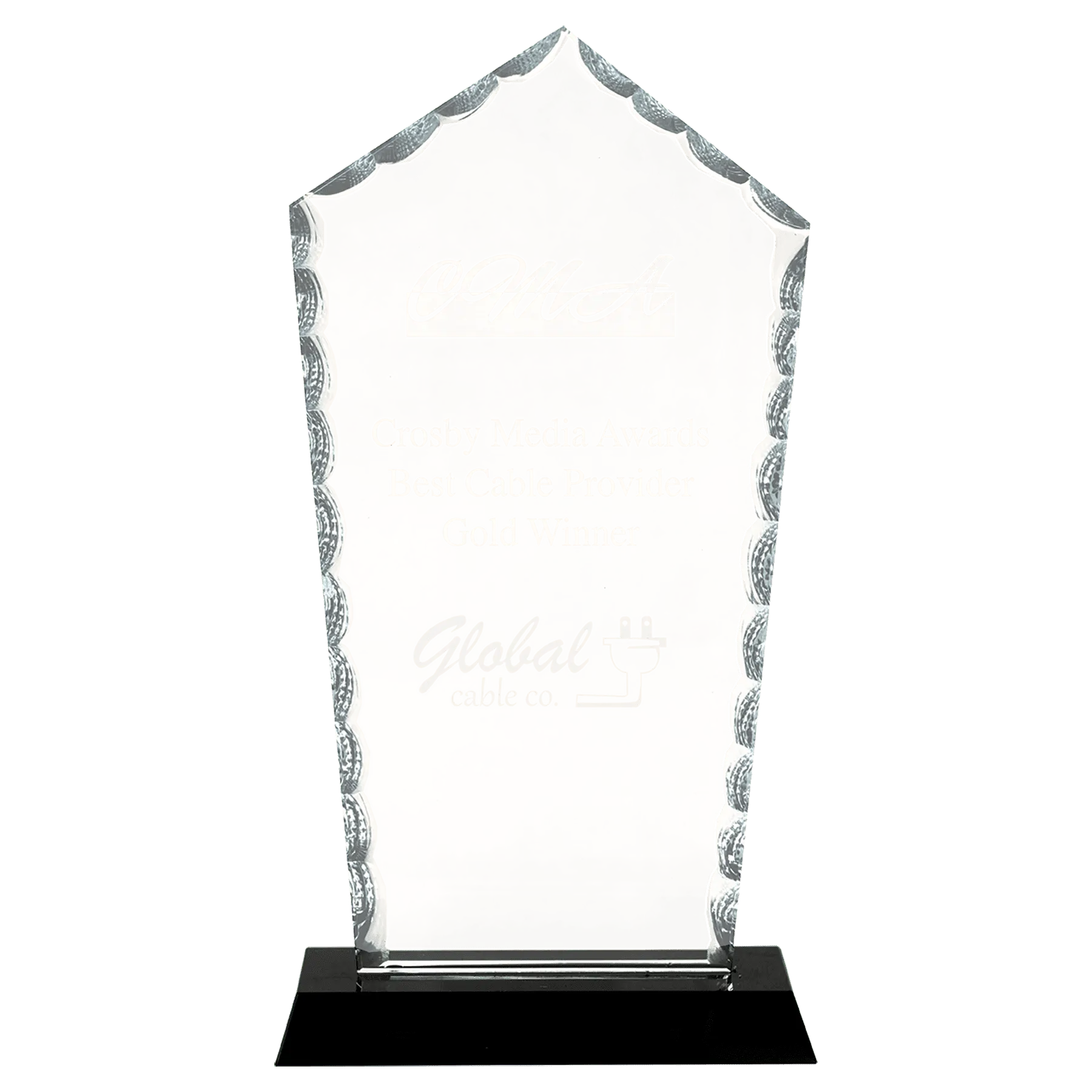Diamond Facet Premier Glass Standing Award on Black Base, 2 Sizes JDS