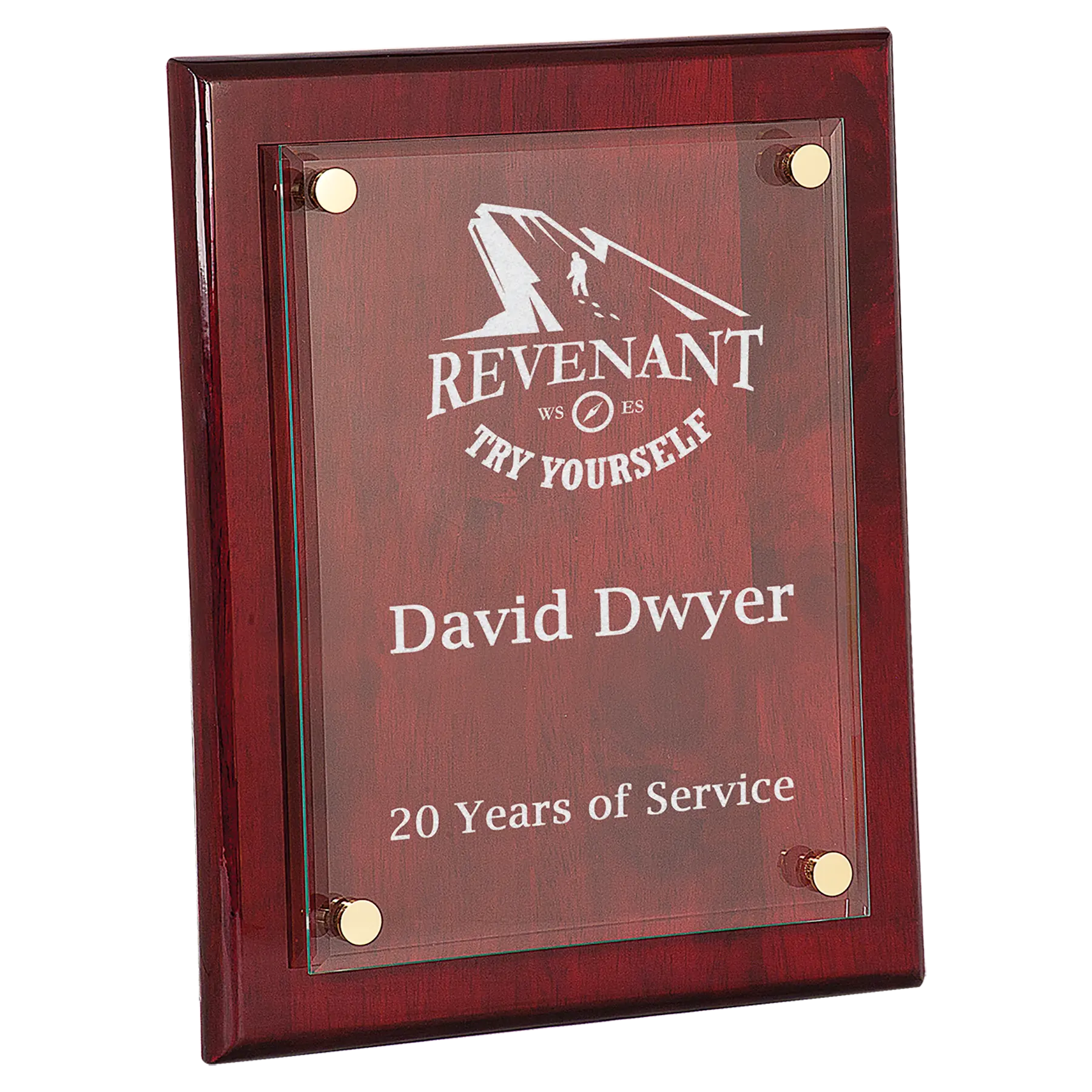 Premier Piano Finish Floating Glass Plaque Award, Rosewood, 3 Sizes JDS