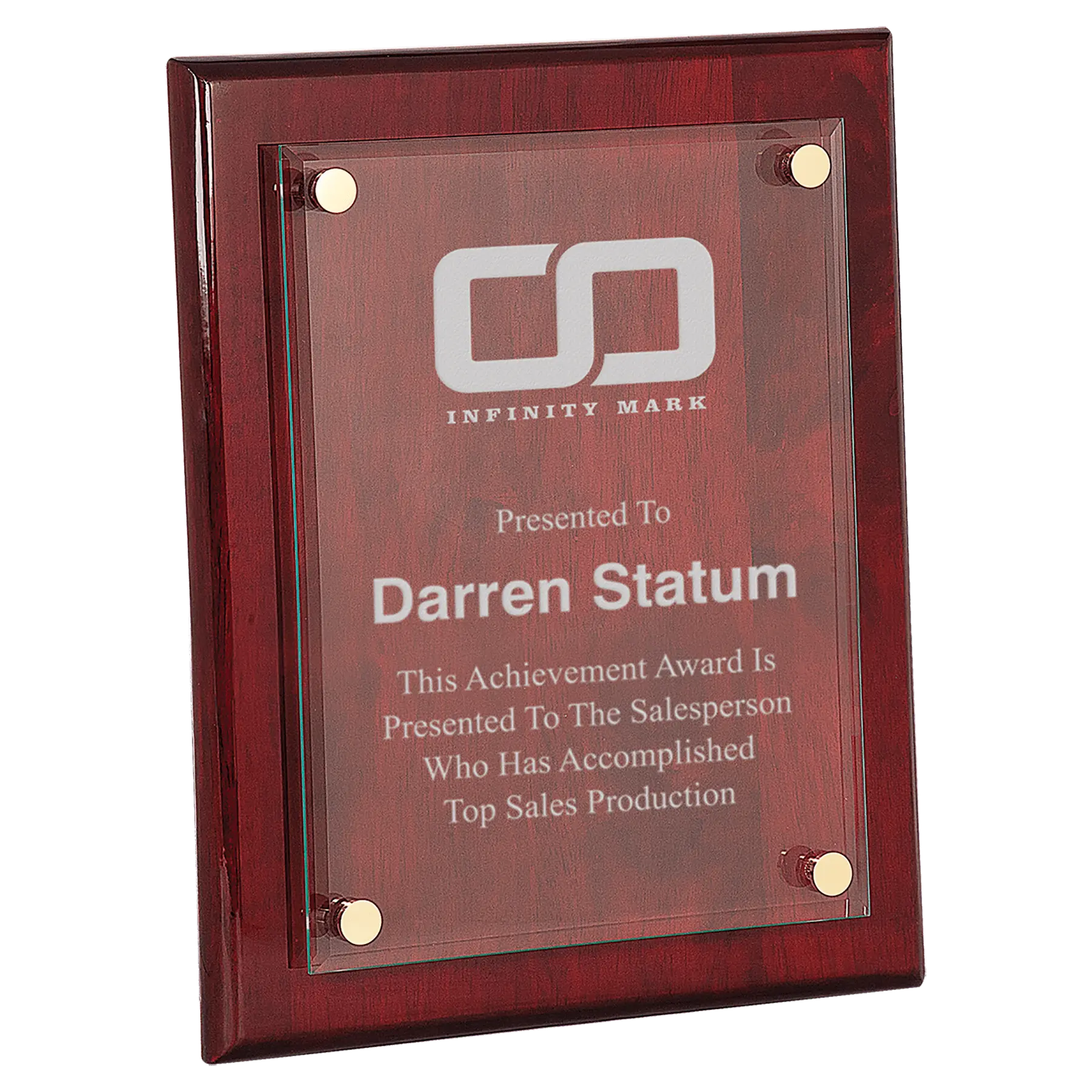 Premier Piano Finish Floating Glass Plaque Award, Rosewood, 3 Sizes JDS