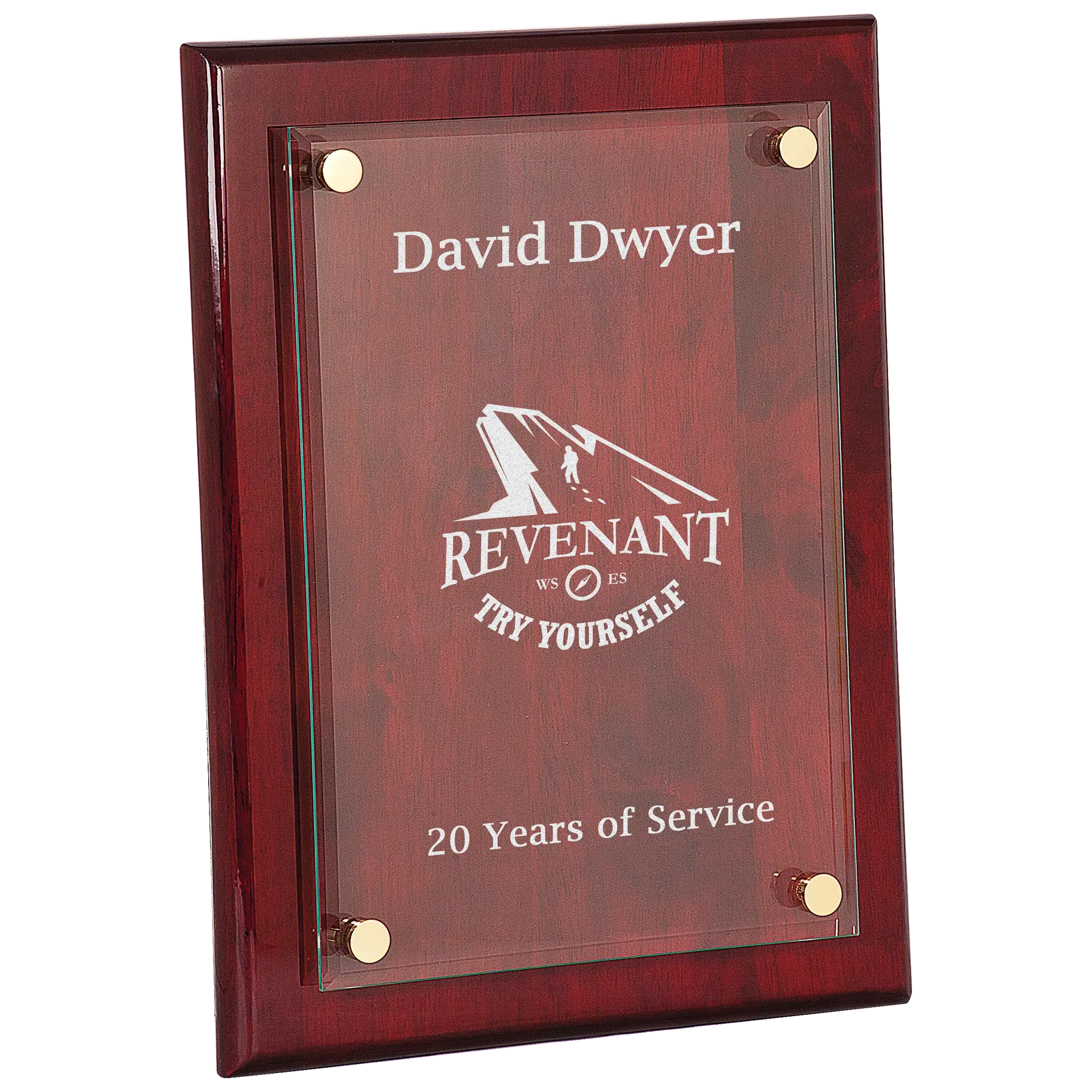 Premier Piano Finish Floating Glass Plaque Award, Rosewood, 3 Sizes JDS