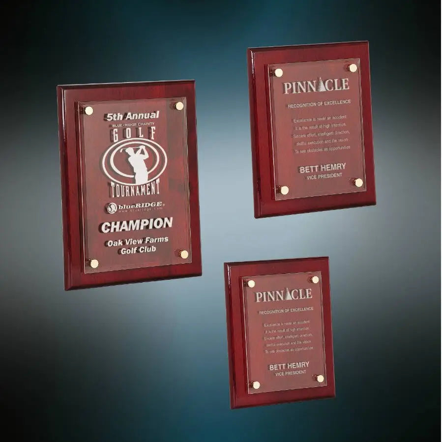 Premier Piano Finish Floating Glass Plaque Award, Rosewood, 3 Sizes JDS