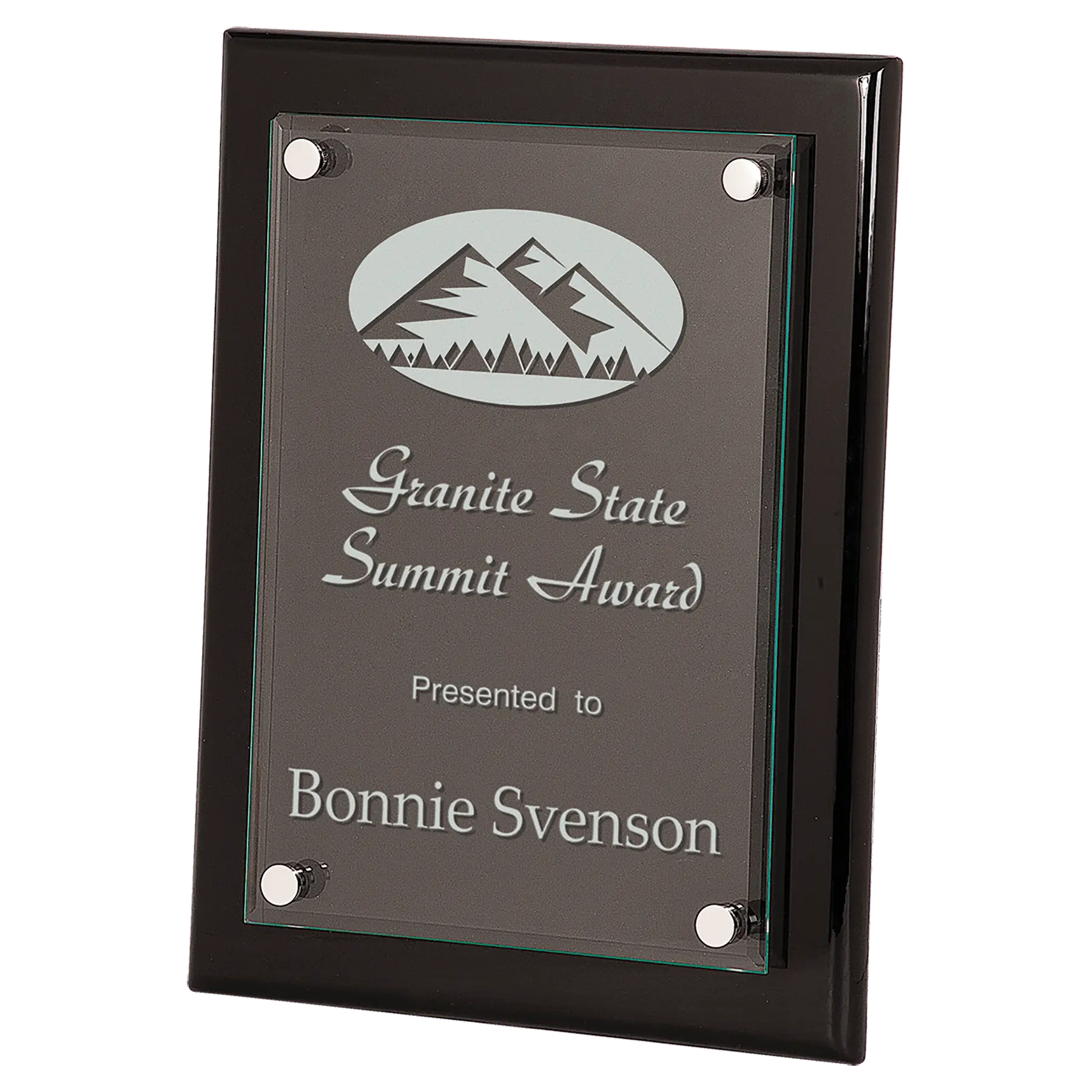 Premier Piano Finish Floating Glass Plaque Award, Black, 3 Sizes JDS