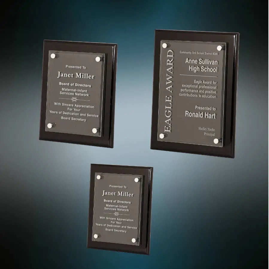 Premier Piano Finish Floating Glass Plaque Award, Black, 3 Sizes JDS