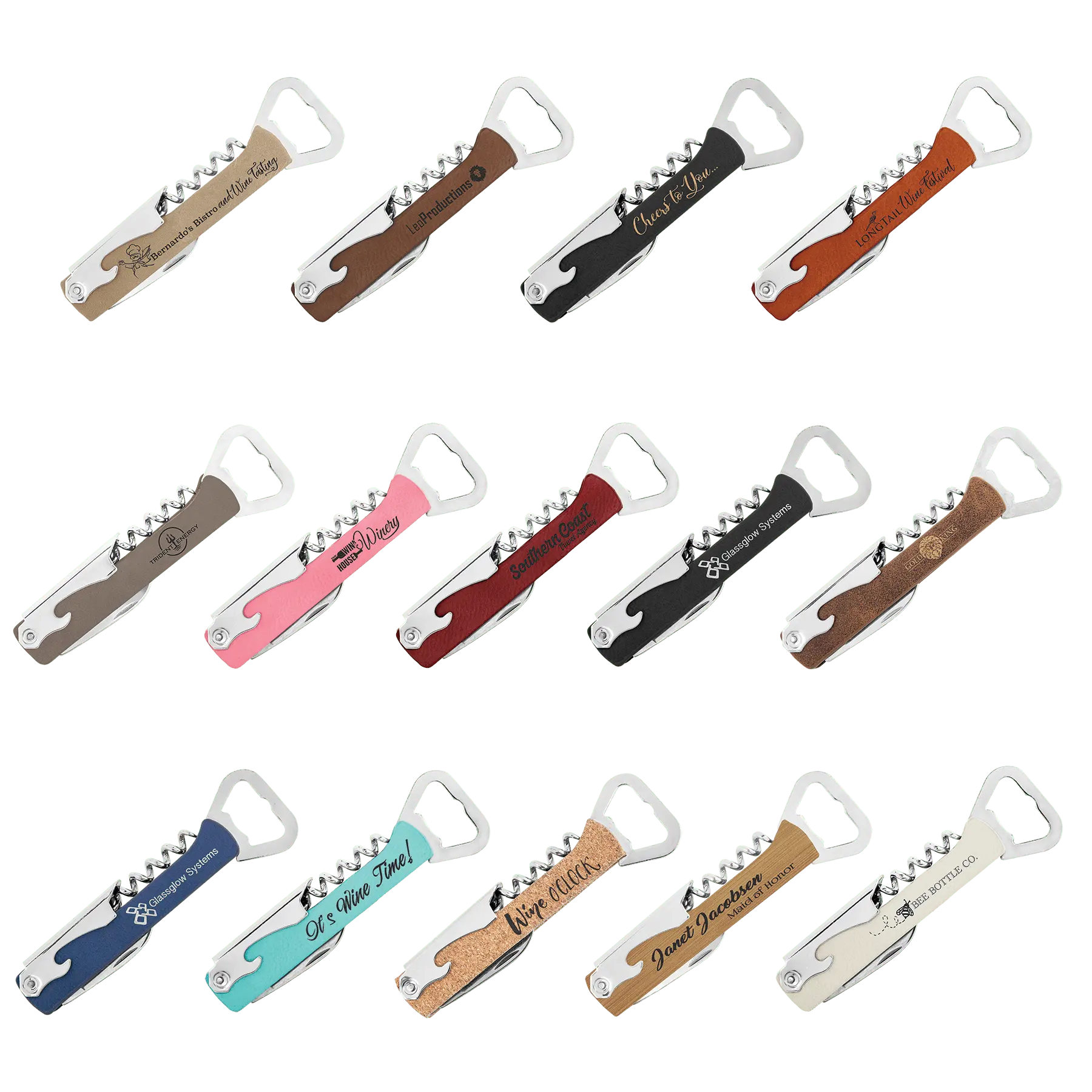 Personalized Wine Bottle Opener/Corkscrew, Leatherette, 15 Colors JDS