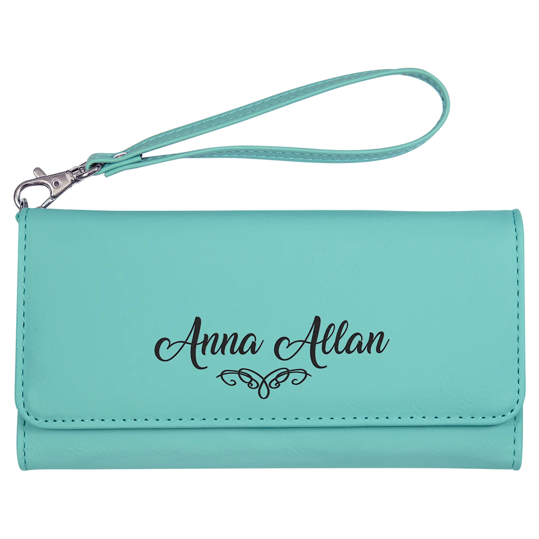 Personalized Wallet with Wrist Strap, Wristlet, RFID Protection, Multi-Slots, Leatherette, 7.5" x 4", 10 Colors JDS